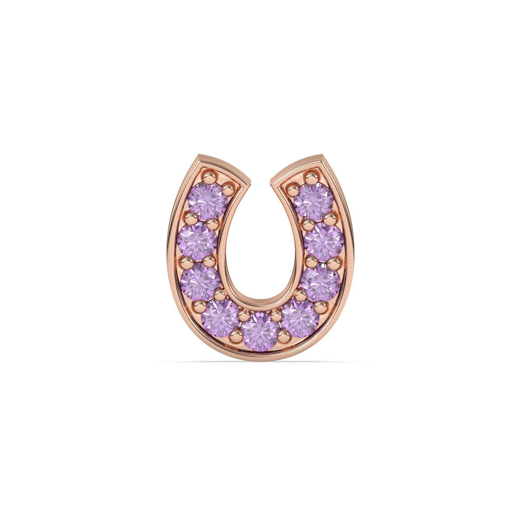 lucky horseshoe earring handmade with amethyst set in 14k solid gold