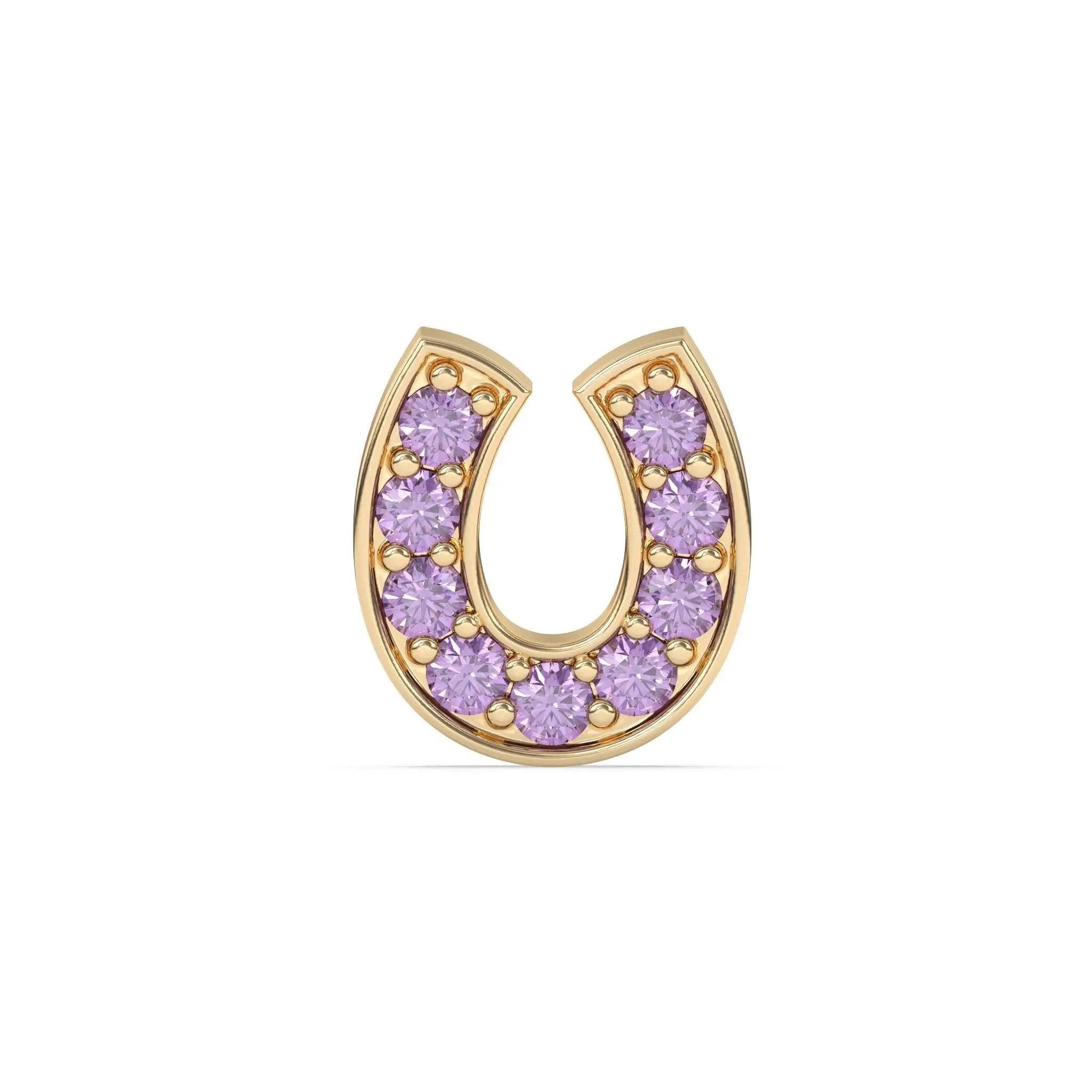 lucky horseshoe earring handmade with amethyst set in 14k solid gold
