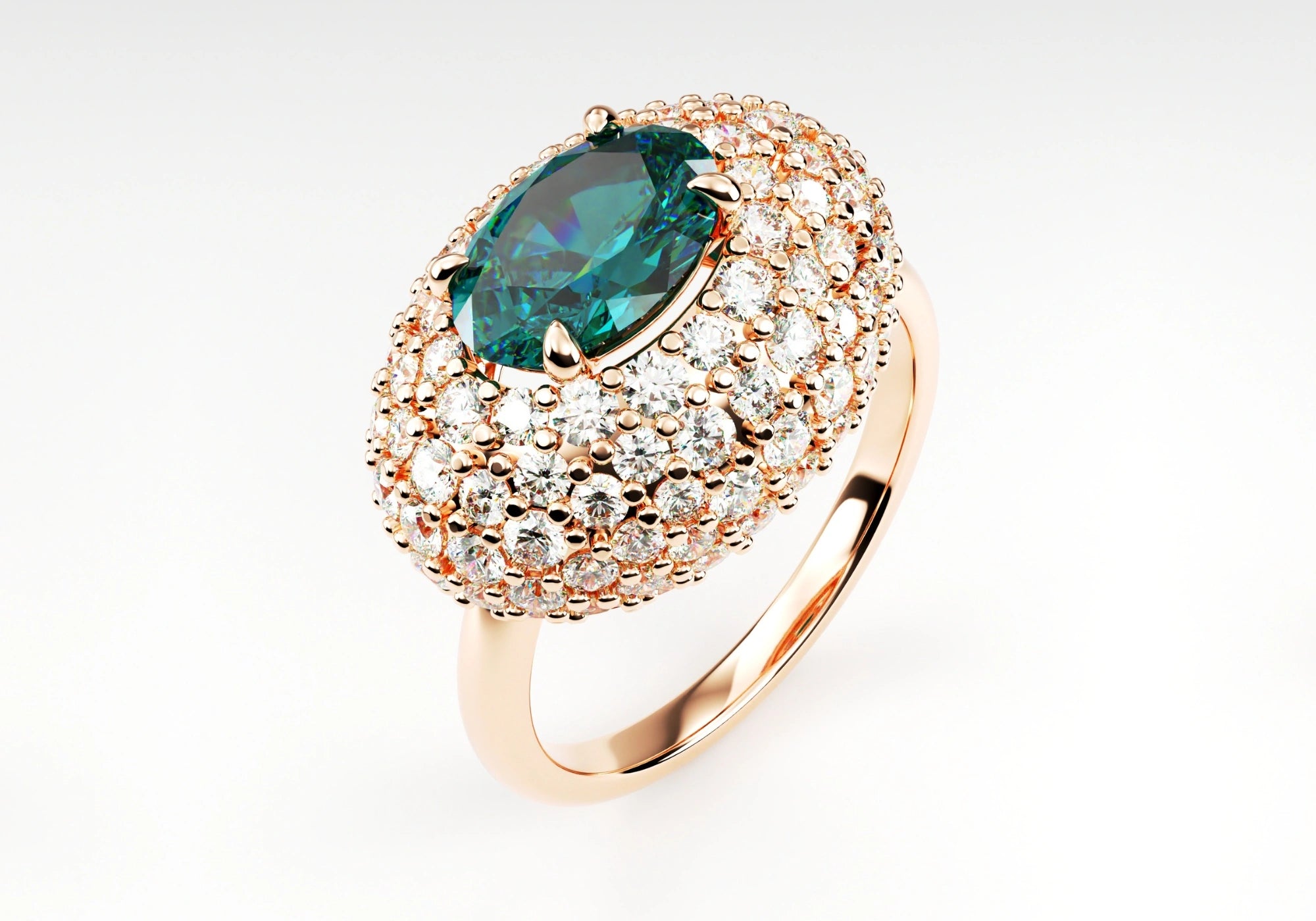 coloured gemstone ring, teal tourmaline centre stone