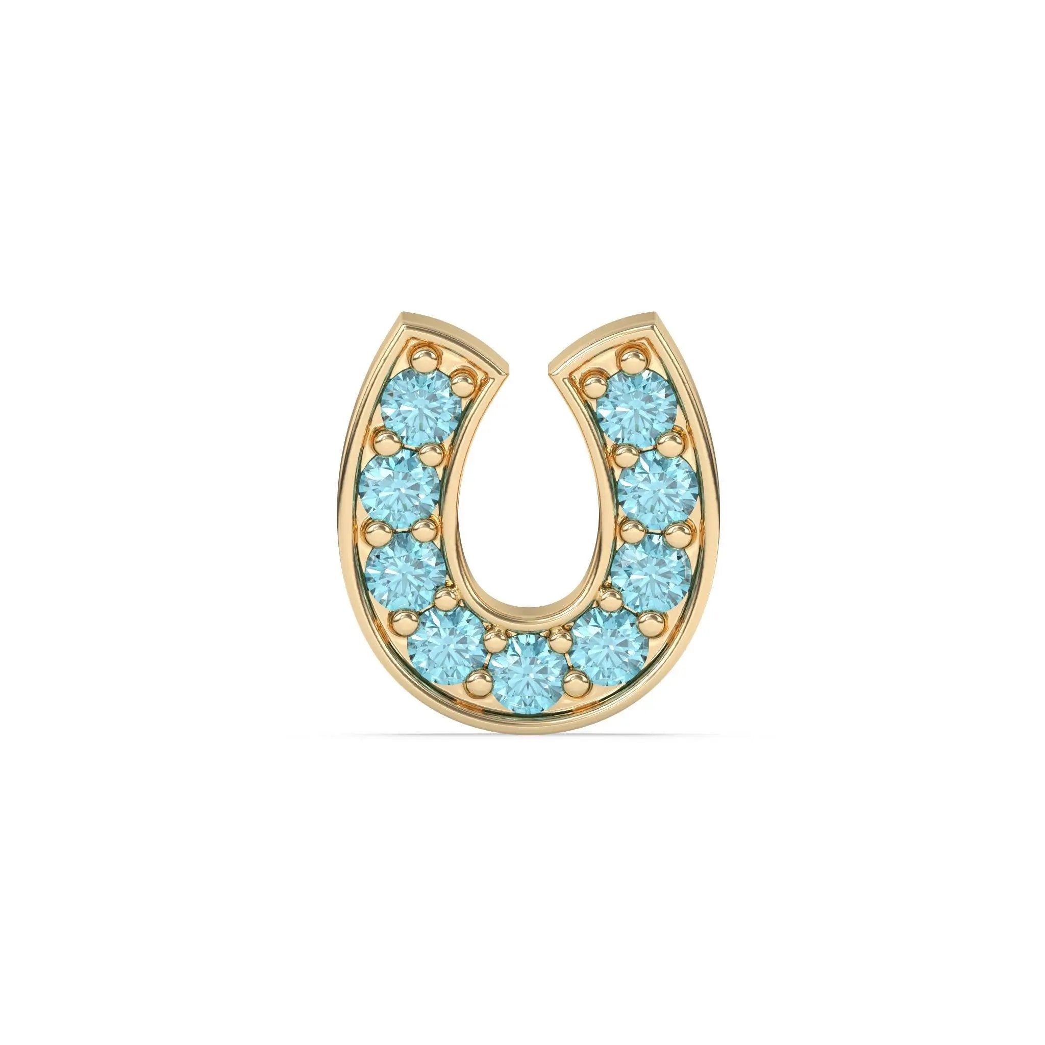 lucky horseshoe earring handmade with blue topaz set in 14k solid gold