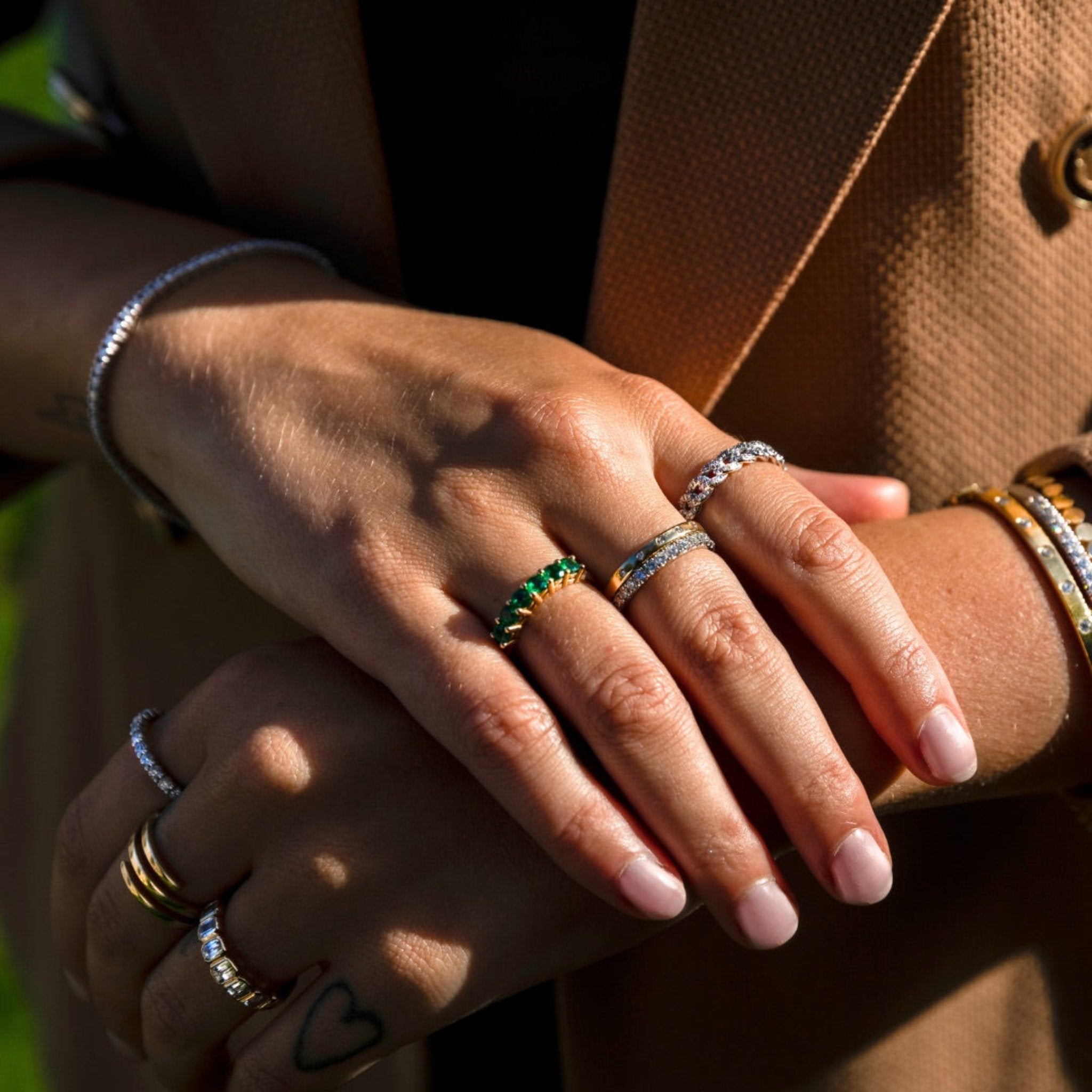 emerald six stone ring handmade in 14k solid gold