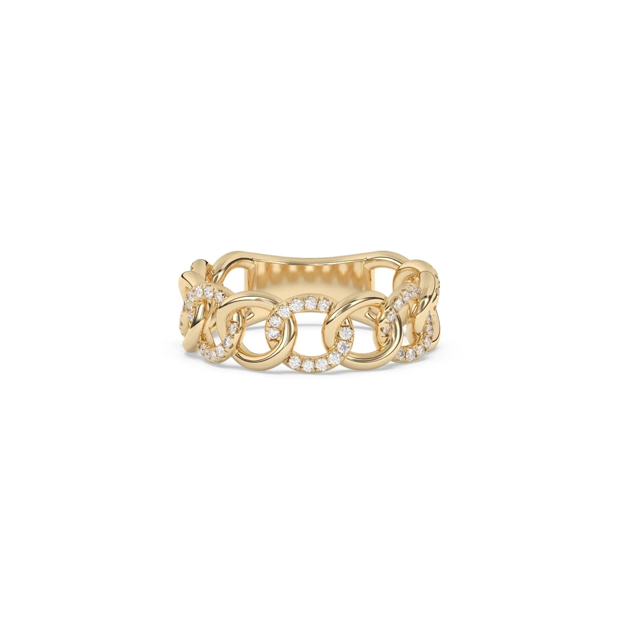 chunky cuban chain ring handmade with pave diamonds set in 14k solid gold