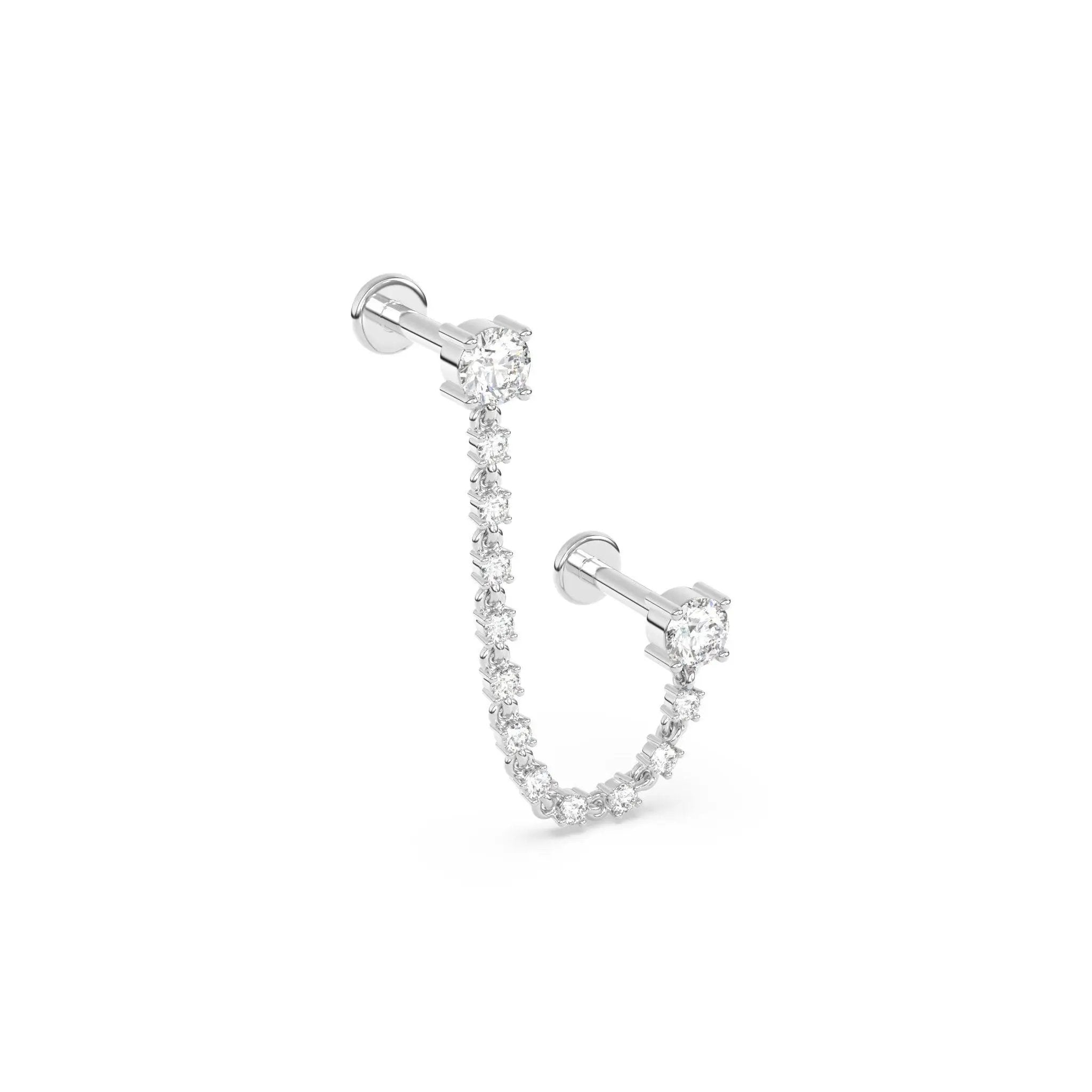 diamond ear chain handmade with diamond studs set in 14k solid gold