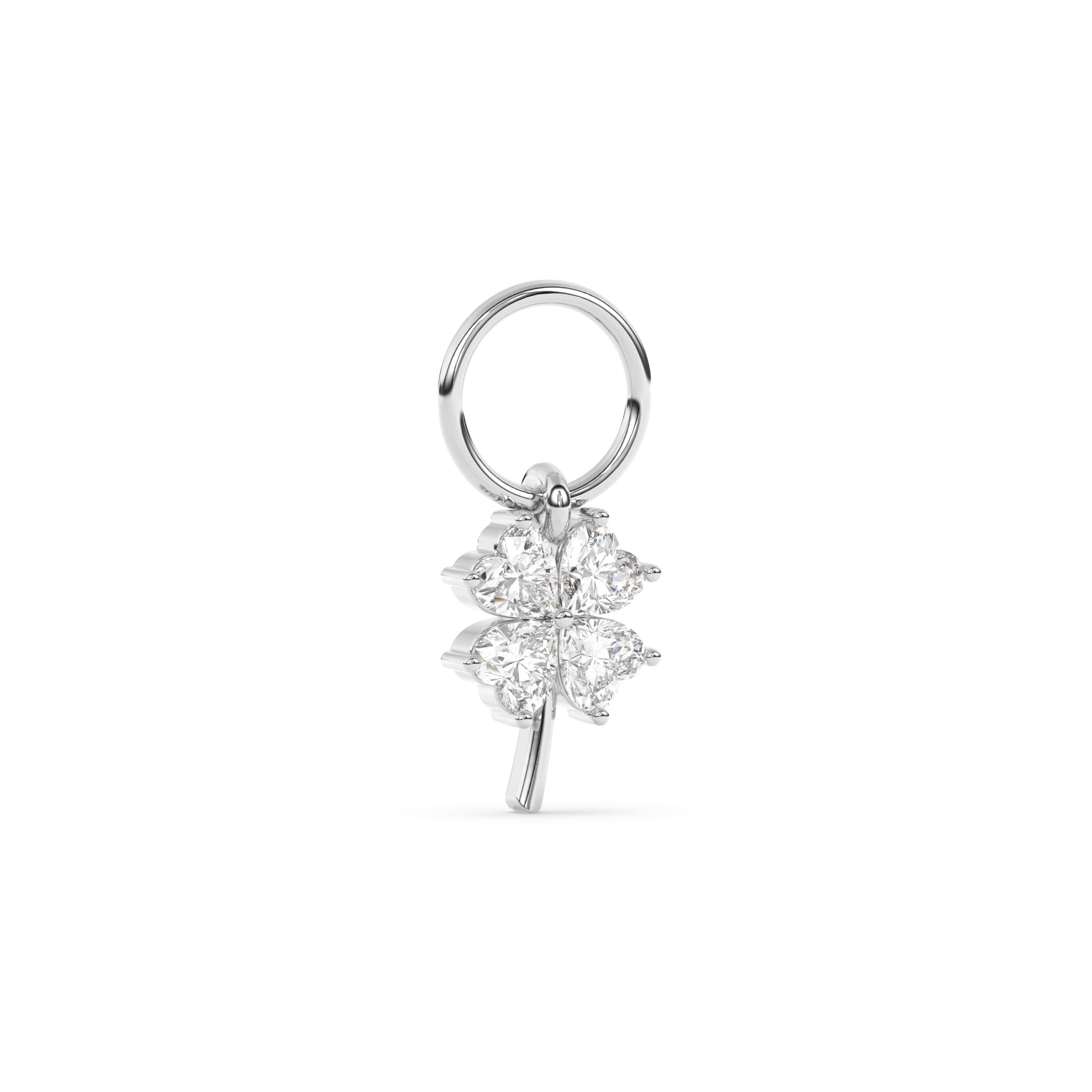 diamond four leaf clover earring charm set in 14k solid gold