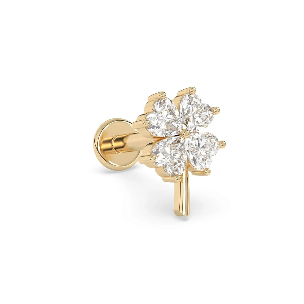 Diamond four lear clover stud earrings in 14k yellow gold 