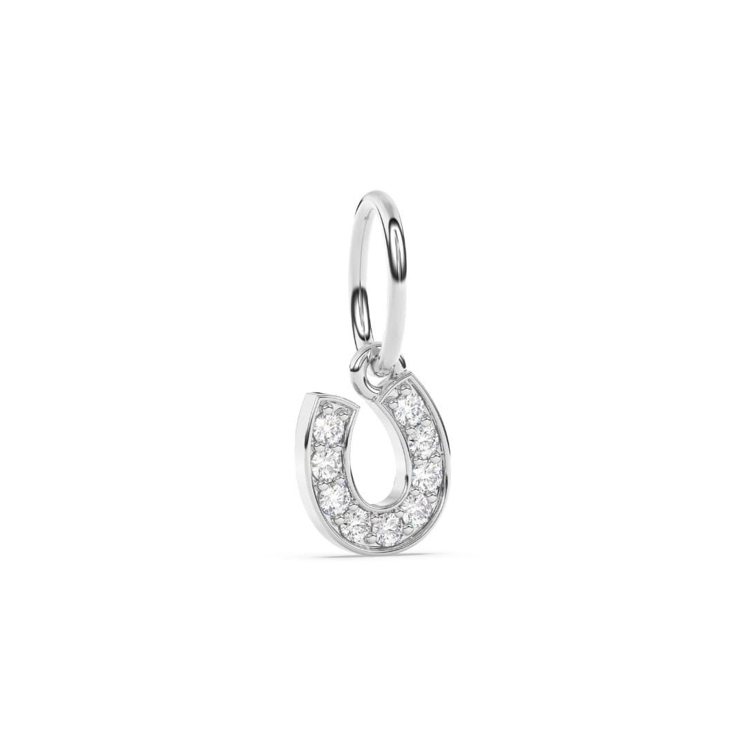 diamond horseshoe earring charm set in 14k solid gold