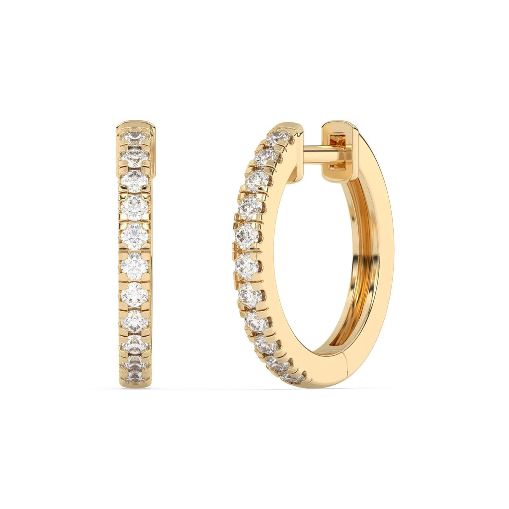 diamond huggie earrings handmade and set in 14k solid gold