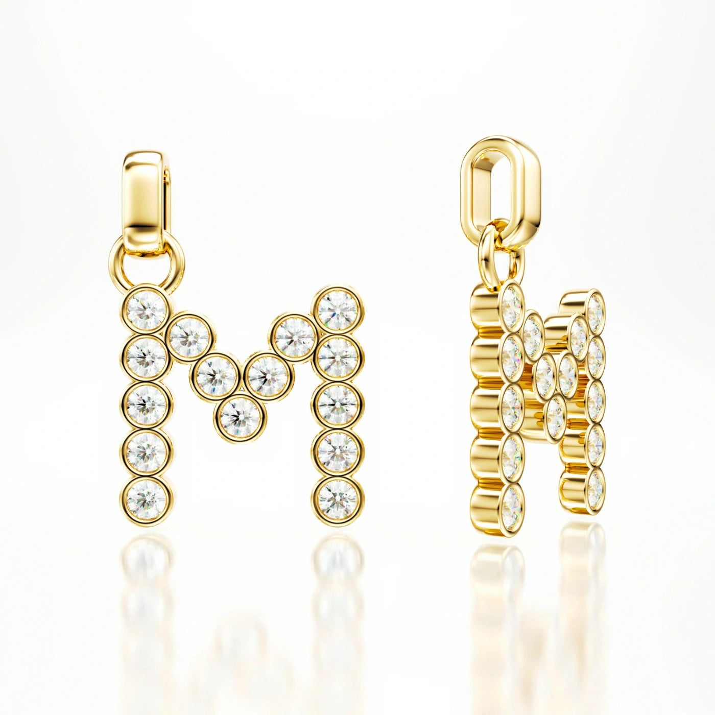 diamond initial pendant in yellow gold with plain gold bail