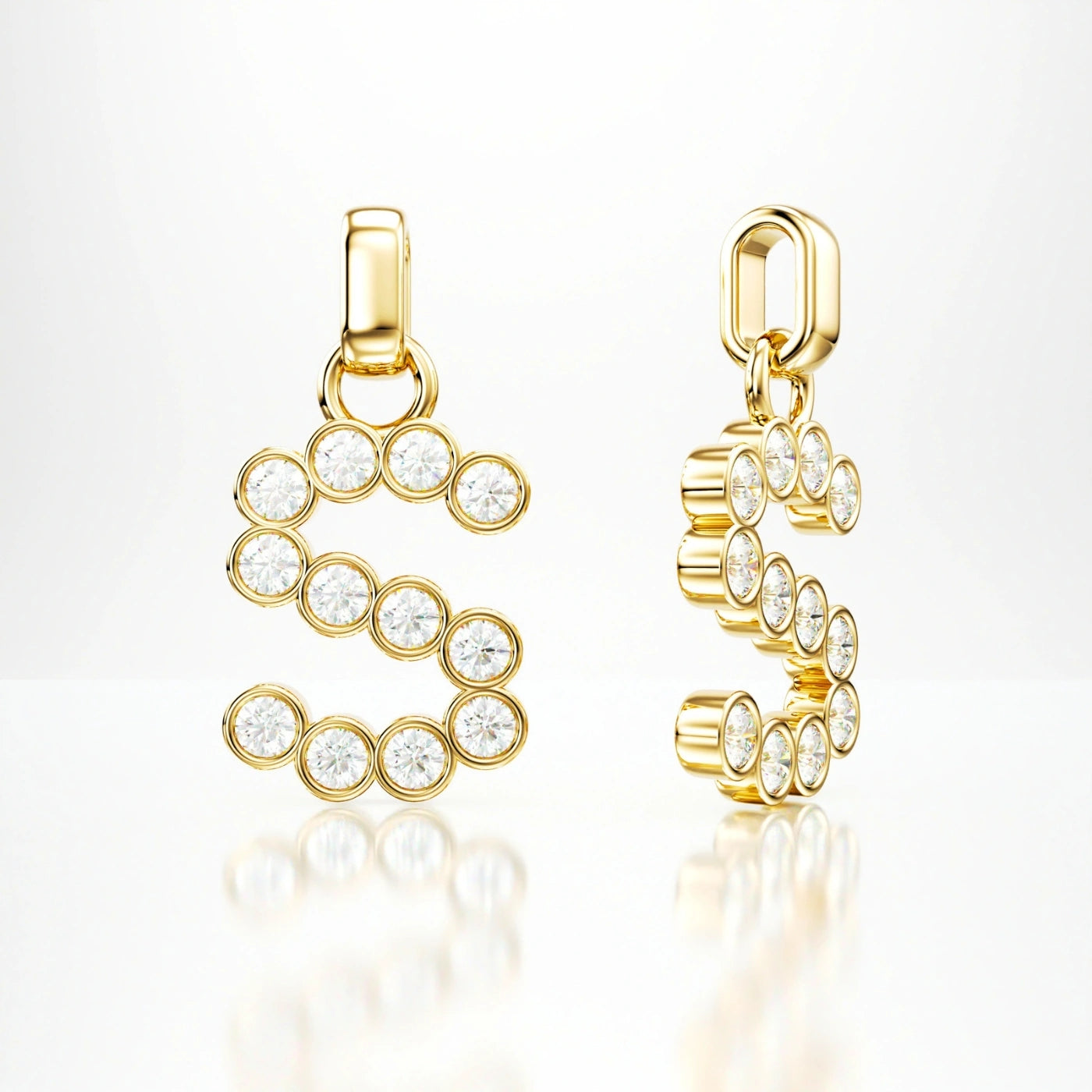 diamond initial pendant in yellow gold with plain gold bail