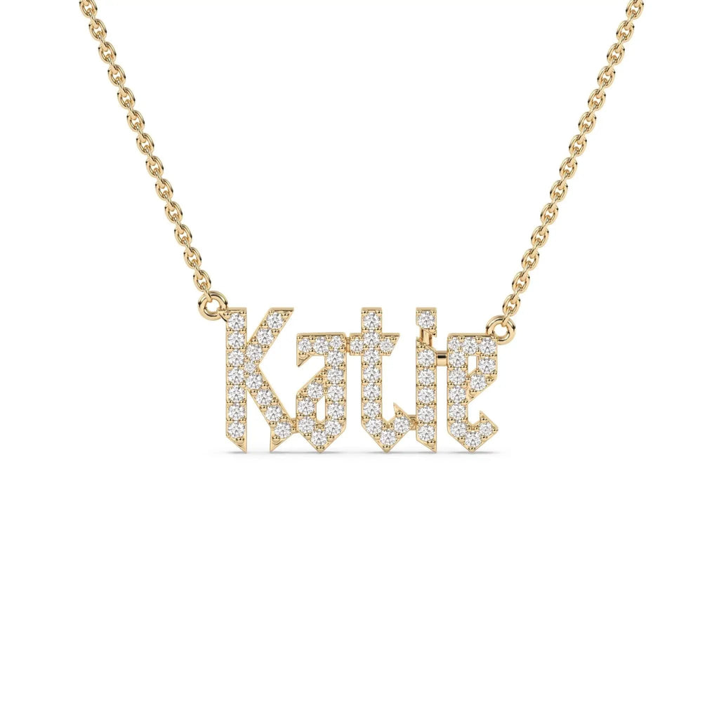 solid yellow gold name necklace in diamonds 