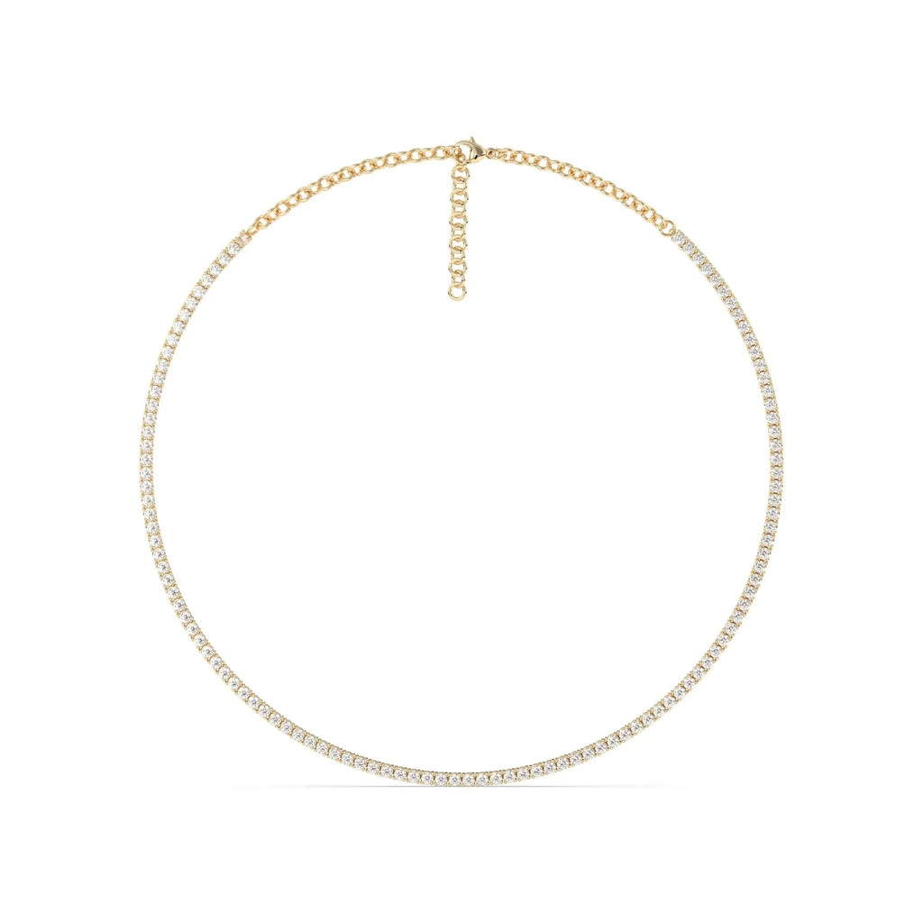 tennis necklace handmade with diamonds set in 18k solid gold