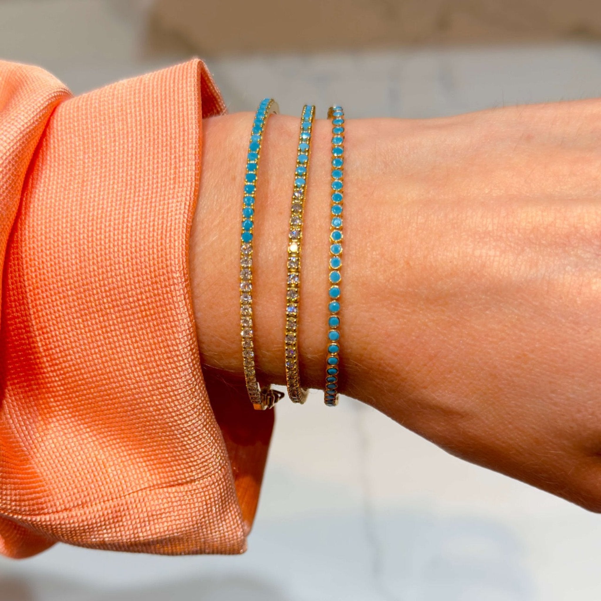 diamond and turquoise tennis bracelet set in 14k solid gold