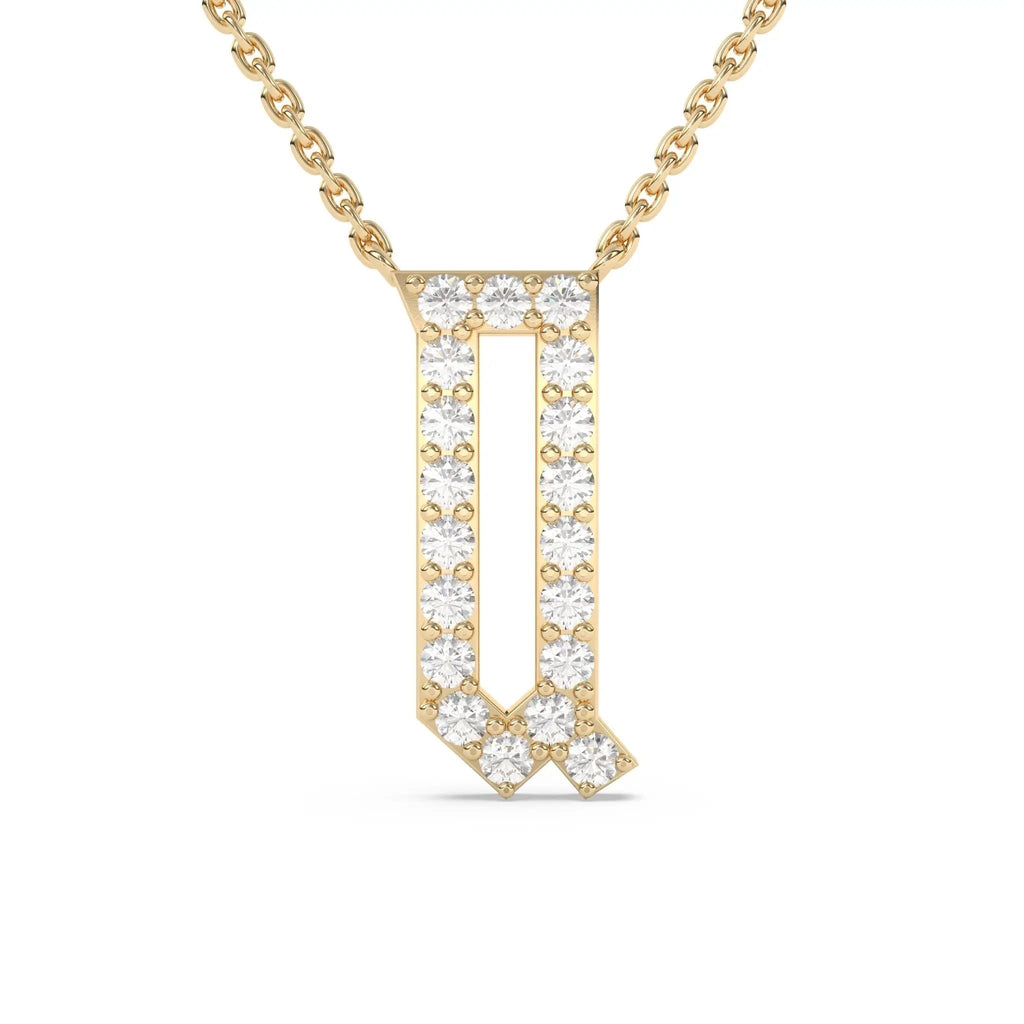 initial necklace handmade with diamonds and set in 14k solid gold