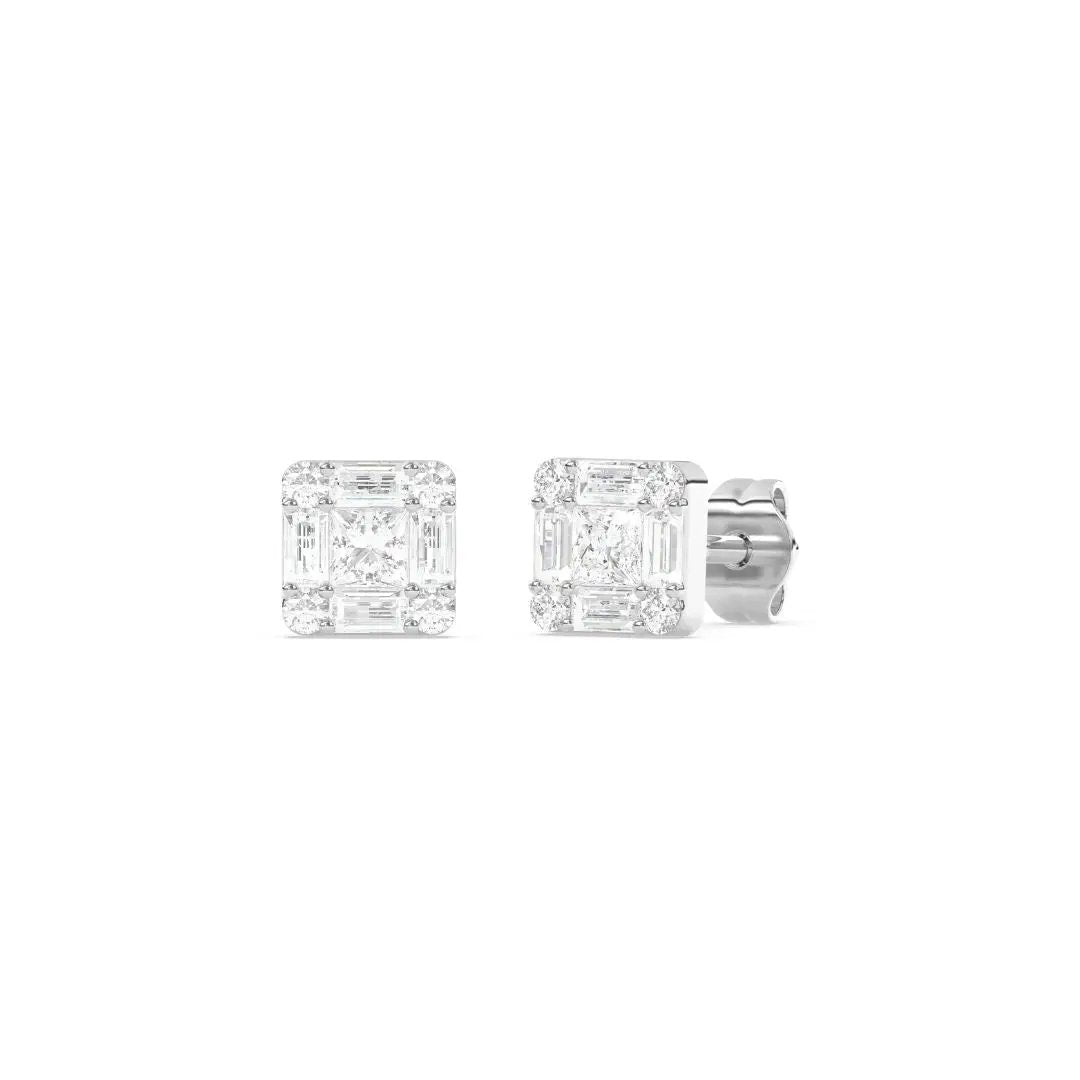 diamond stud earrings in 14k solid white gold