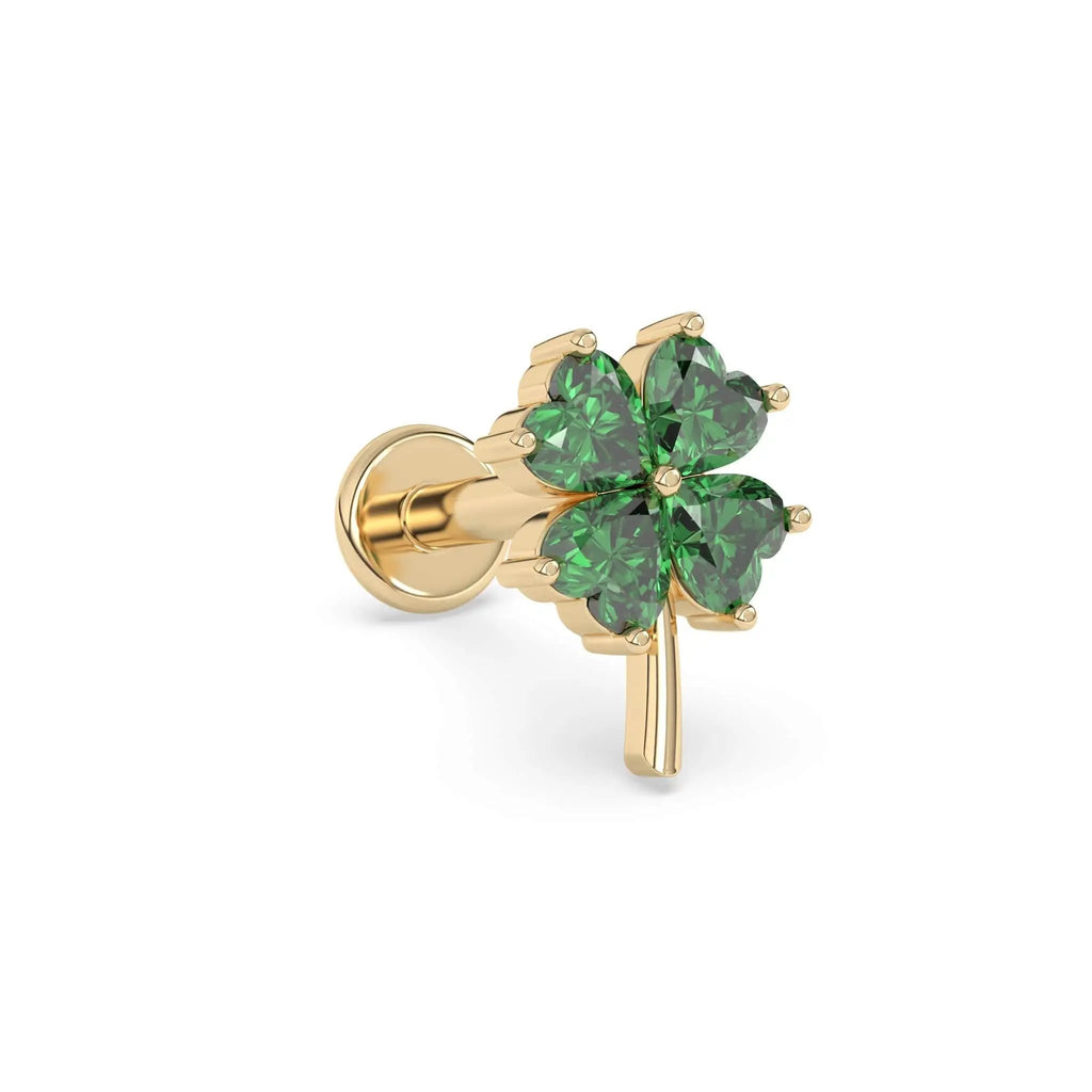 Emerald four leaf clover stud earrings in 14k yellow gold