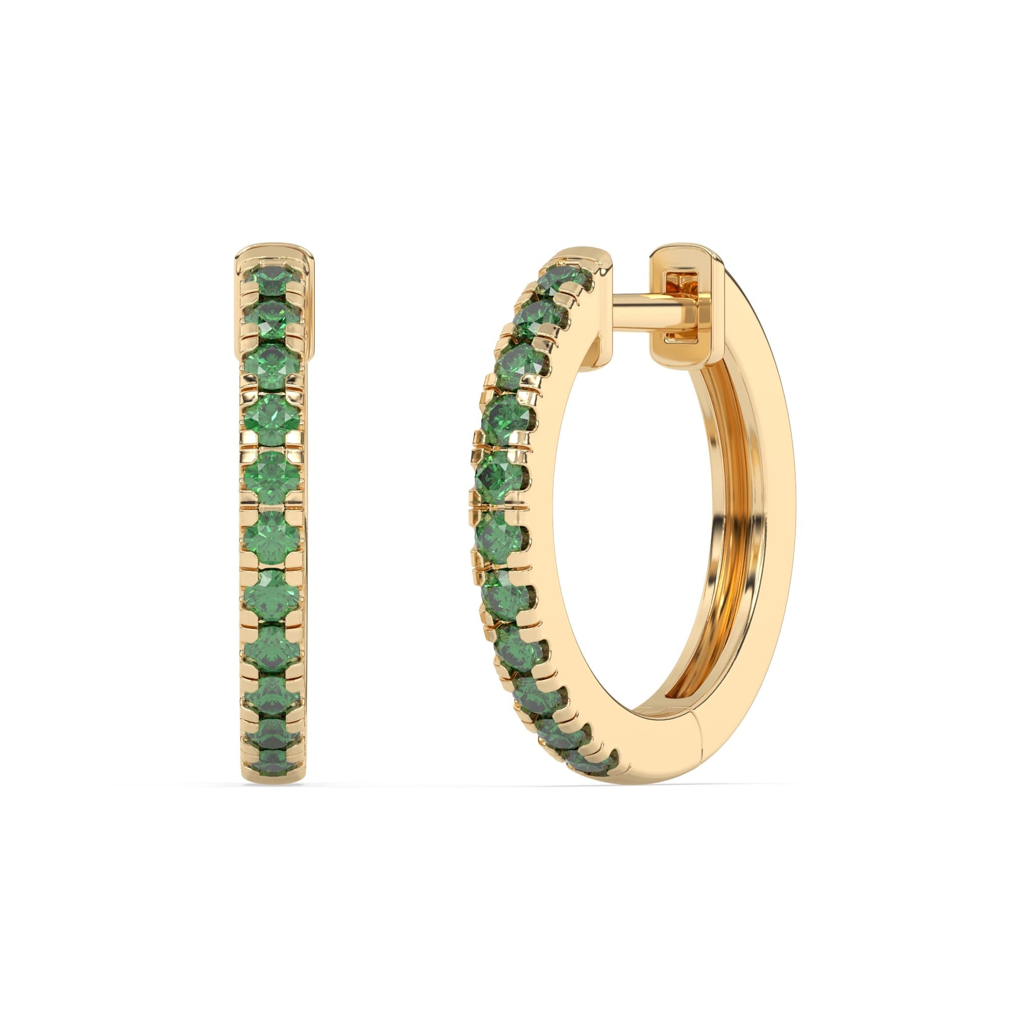 solid gold huggies handmade with emeralds