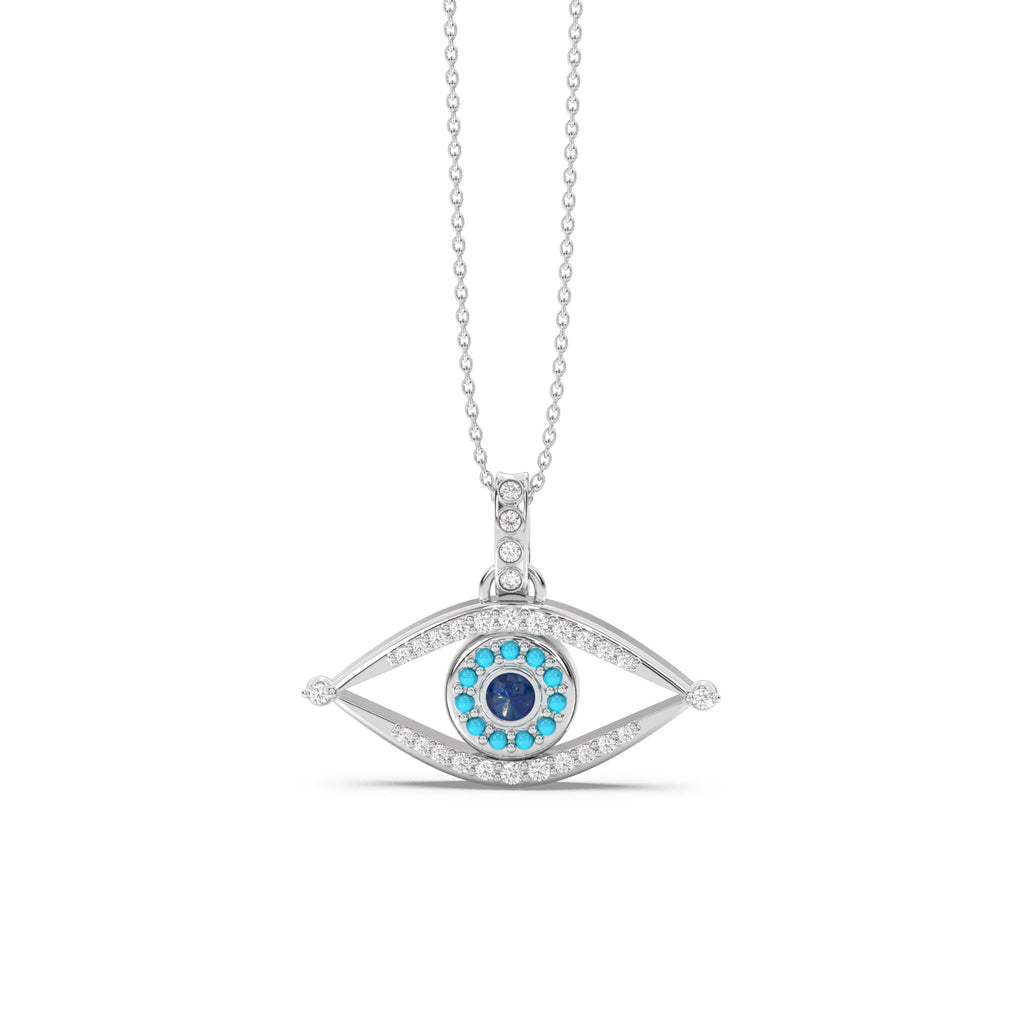 evil eye pendant in turquoise and diamond white gold
