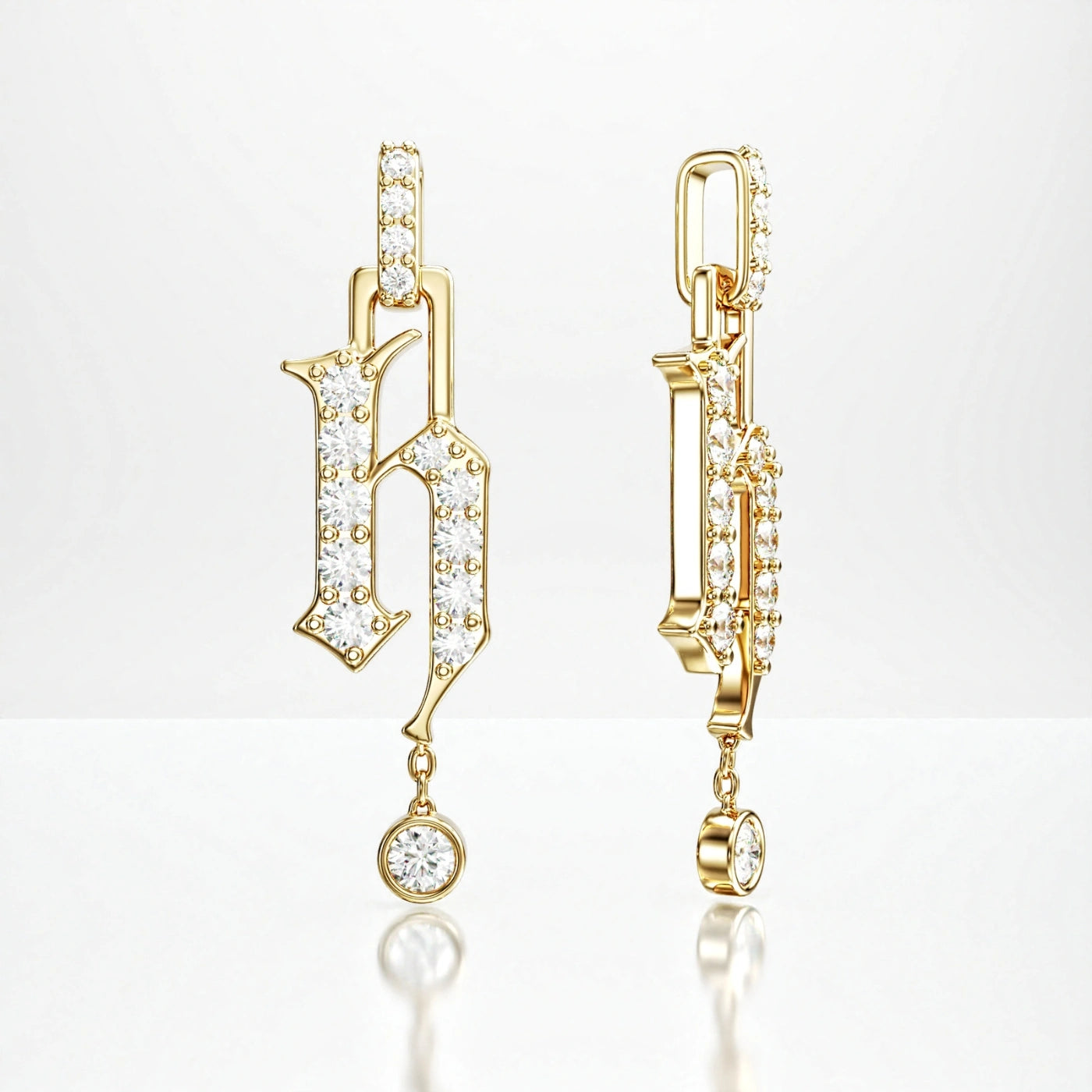 gold and diamond initial necklace in yellow gold with diamond bail