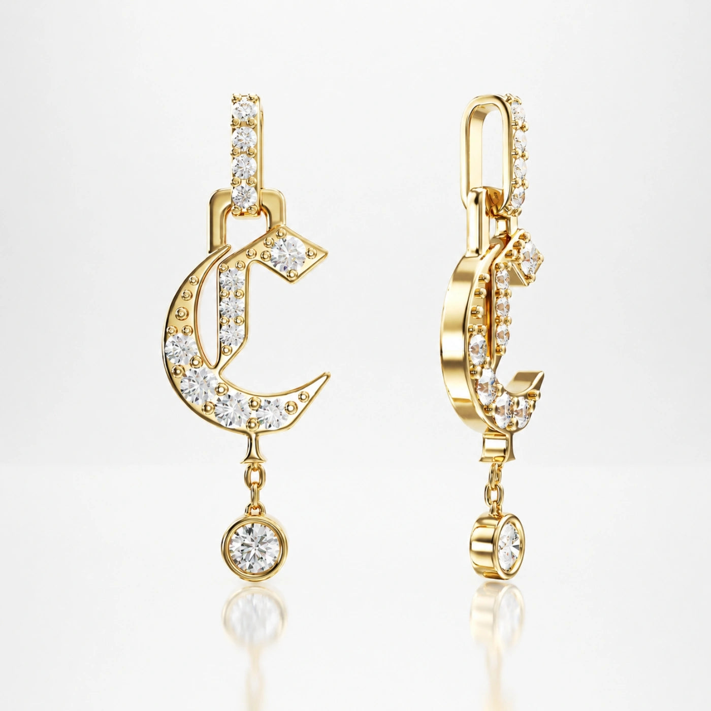 gold and diamond initial necklace in yellow gold with diamond bail