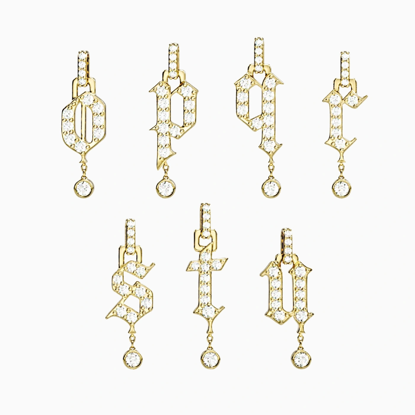 gold and diamond initial necklace in yellow gold with diamond bail