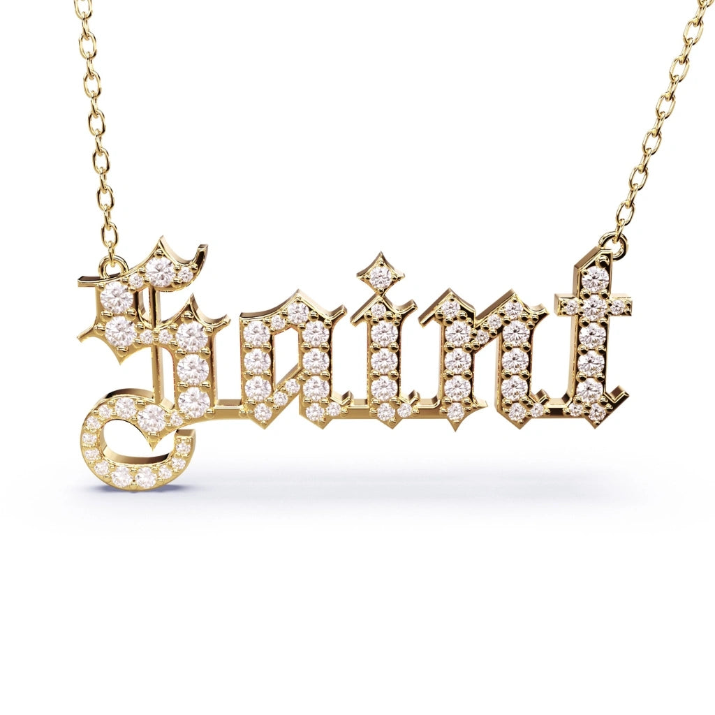 gold name necklace with diamonds