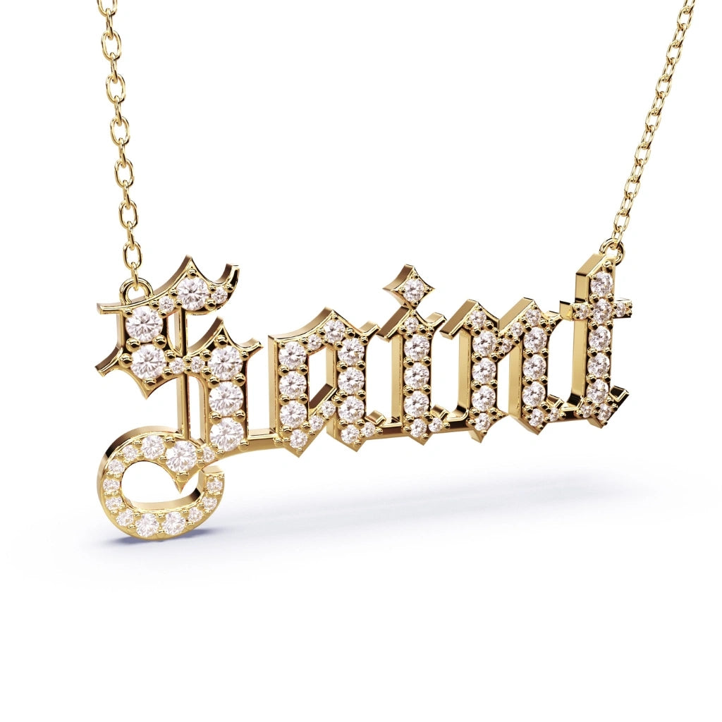 gold name necklace with diamonds