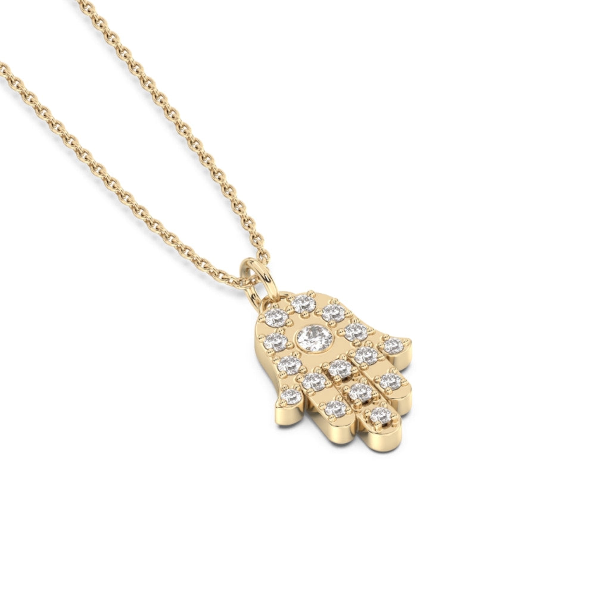 hand of hamsa diamond pendant in 14k yellow gold