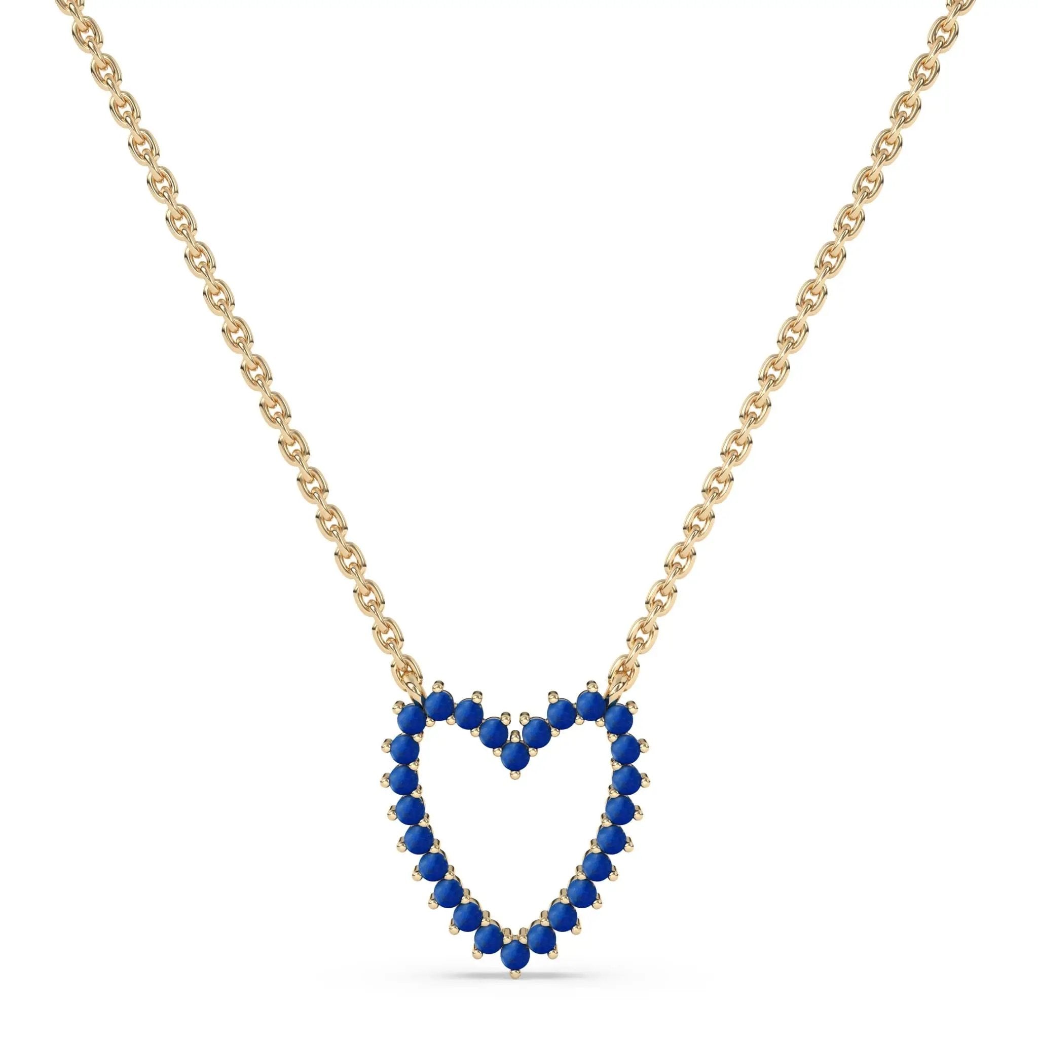 heart necklace handmade with lapis lazuli set in 14k solid gold