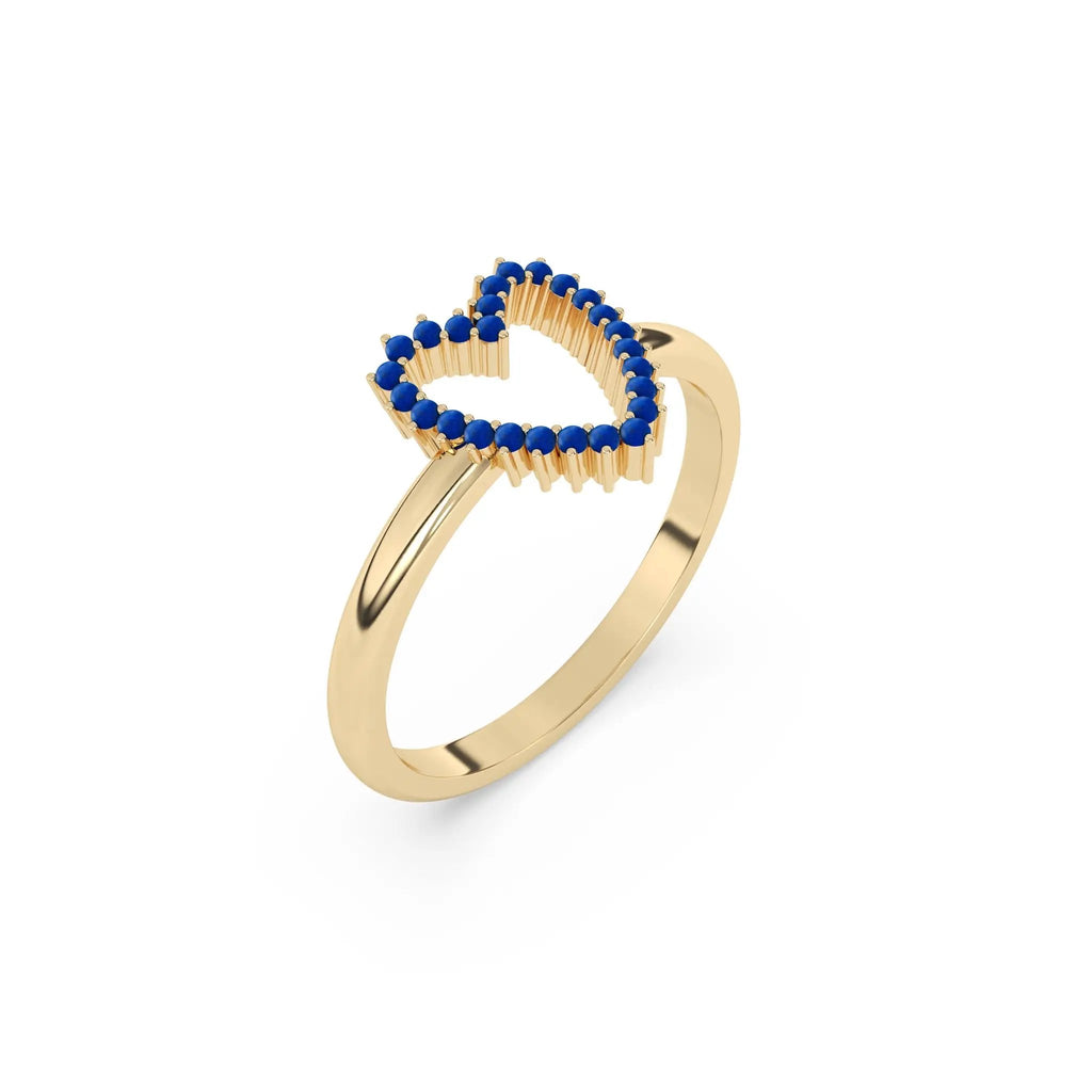 heart ring handmade with lapis lazuli set in 14k solid gold