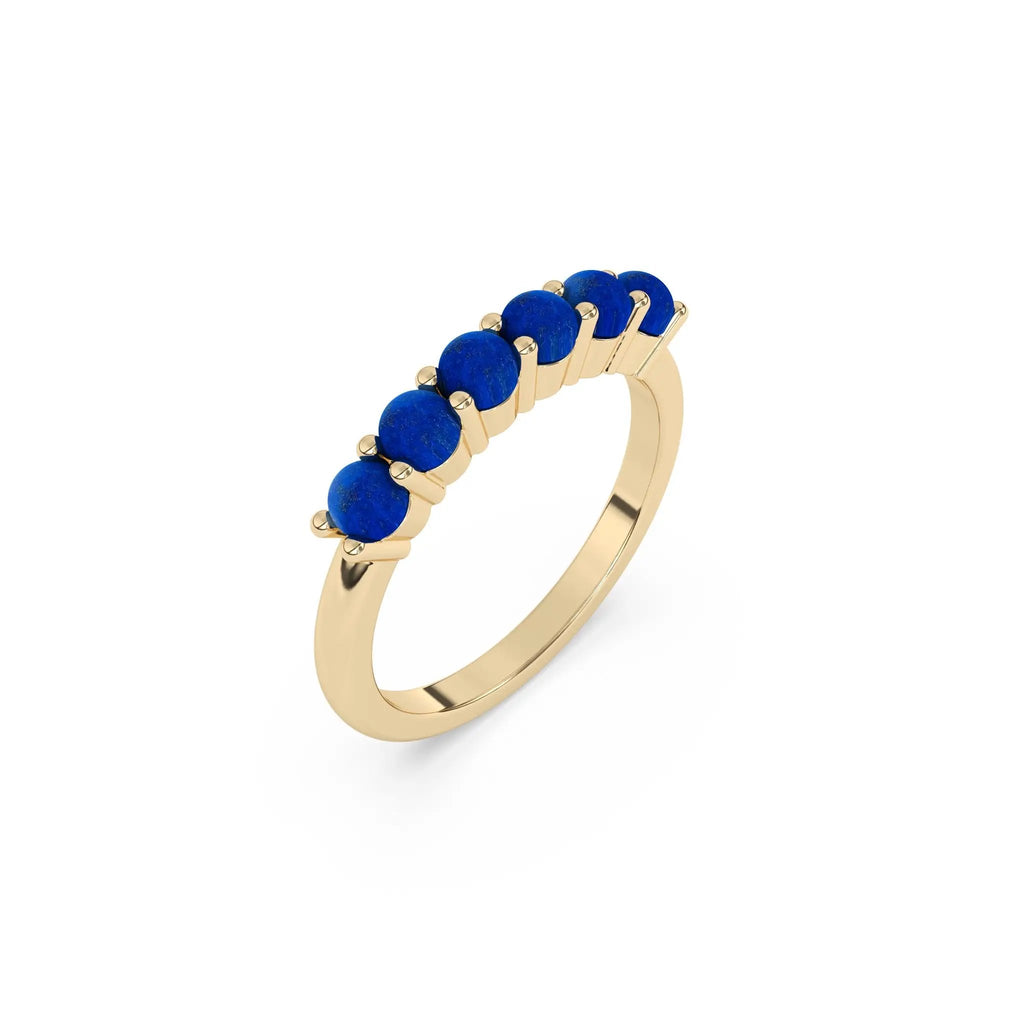 six stone ring handmade with lapis lazuli in 14k solid gold