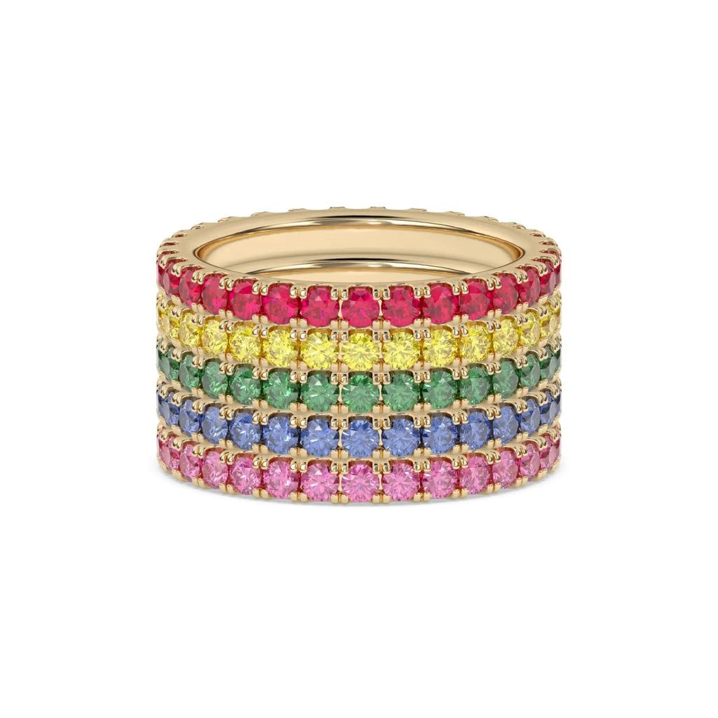 Large colour stacking ring or eternity bands in 14k yellow gold, alos sold in rose or white gold with an option of gemstones