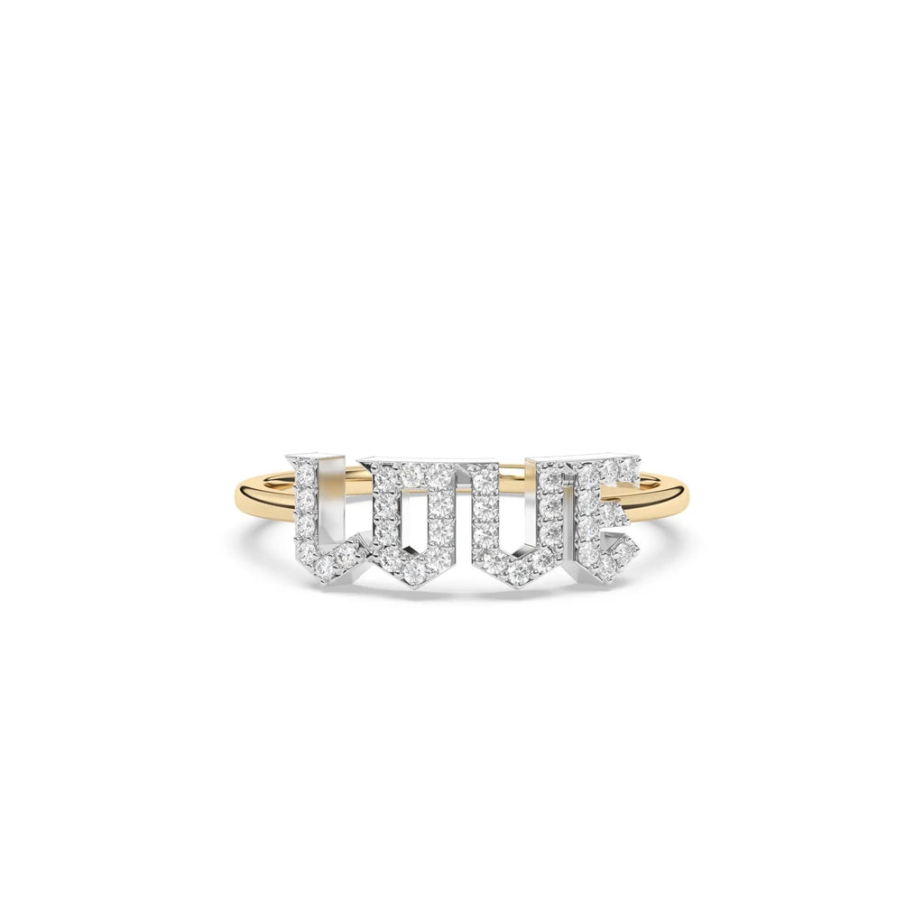love ring handmade with pave diamonds set in 14k solid gold