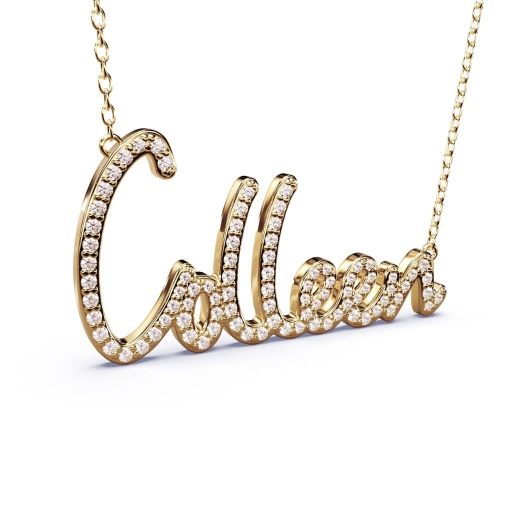 name necklace with diamonds set in yellow gold argent asher