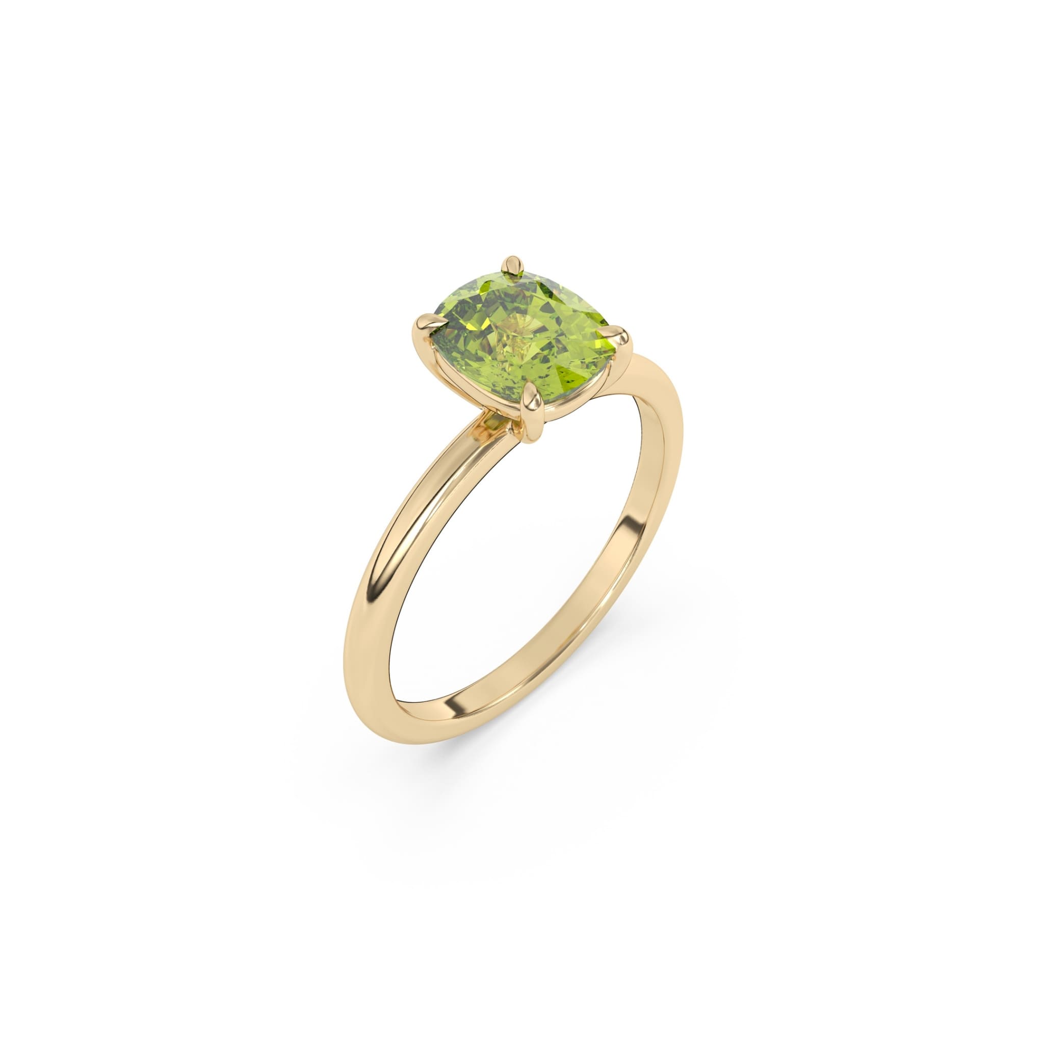 peridot cushion cut ring handmade in 14k solid gold