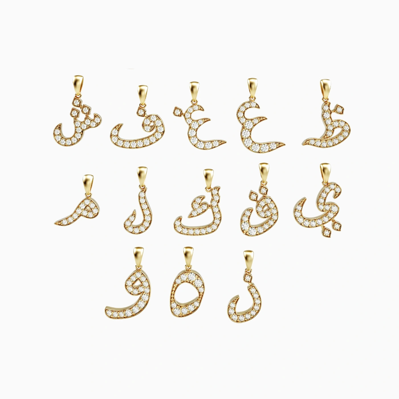 diamond arabic letter necklace alphabet in yellow gold