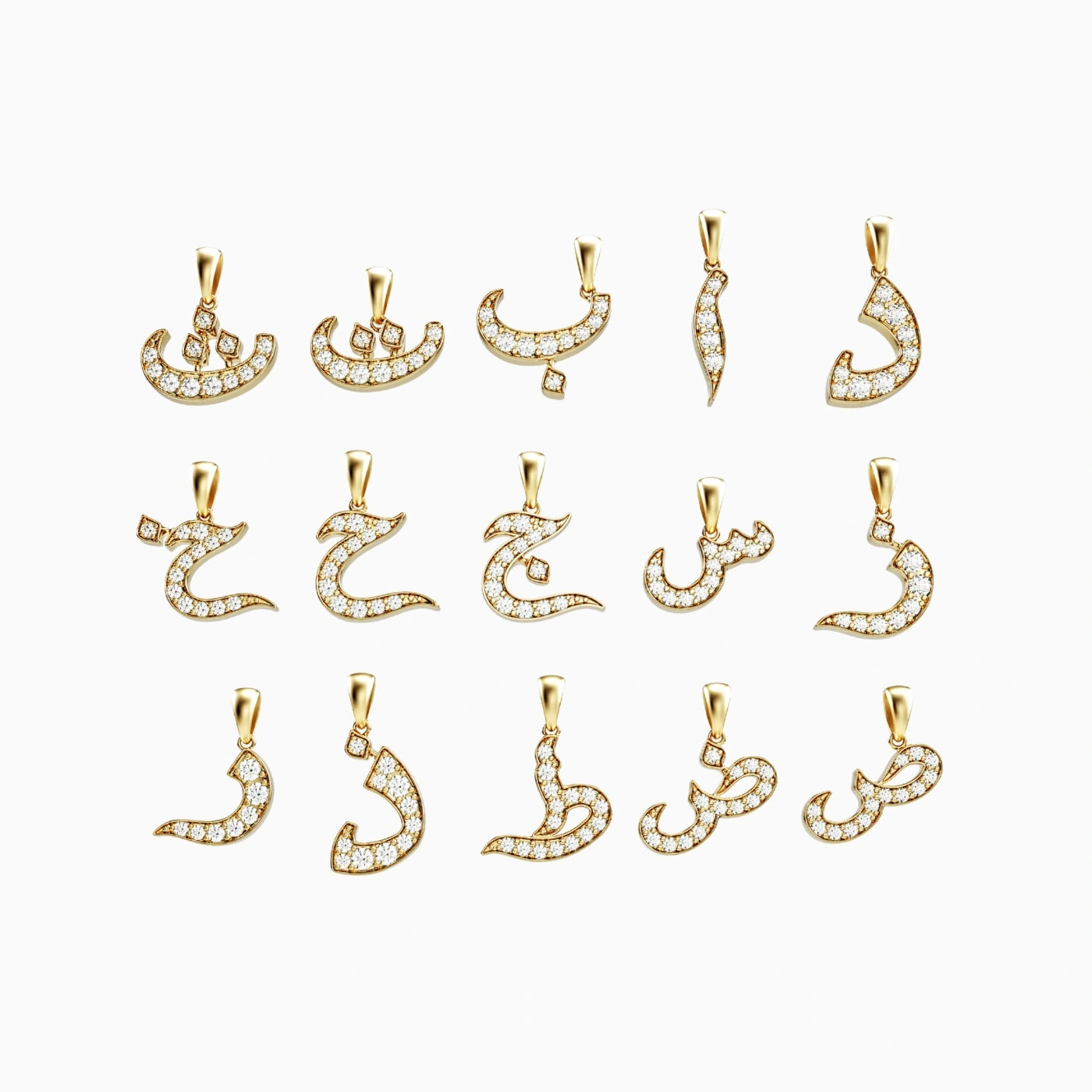 diamond arabic letter necklace alphabet in yellow gold