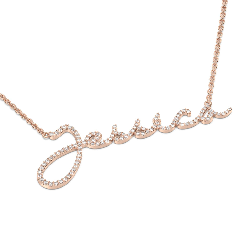 diamond name necklace 14k rose gold