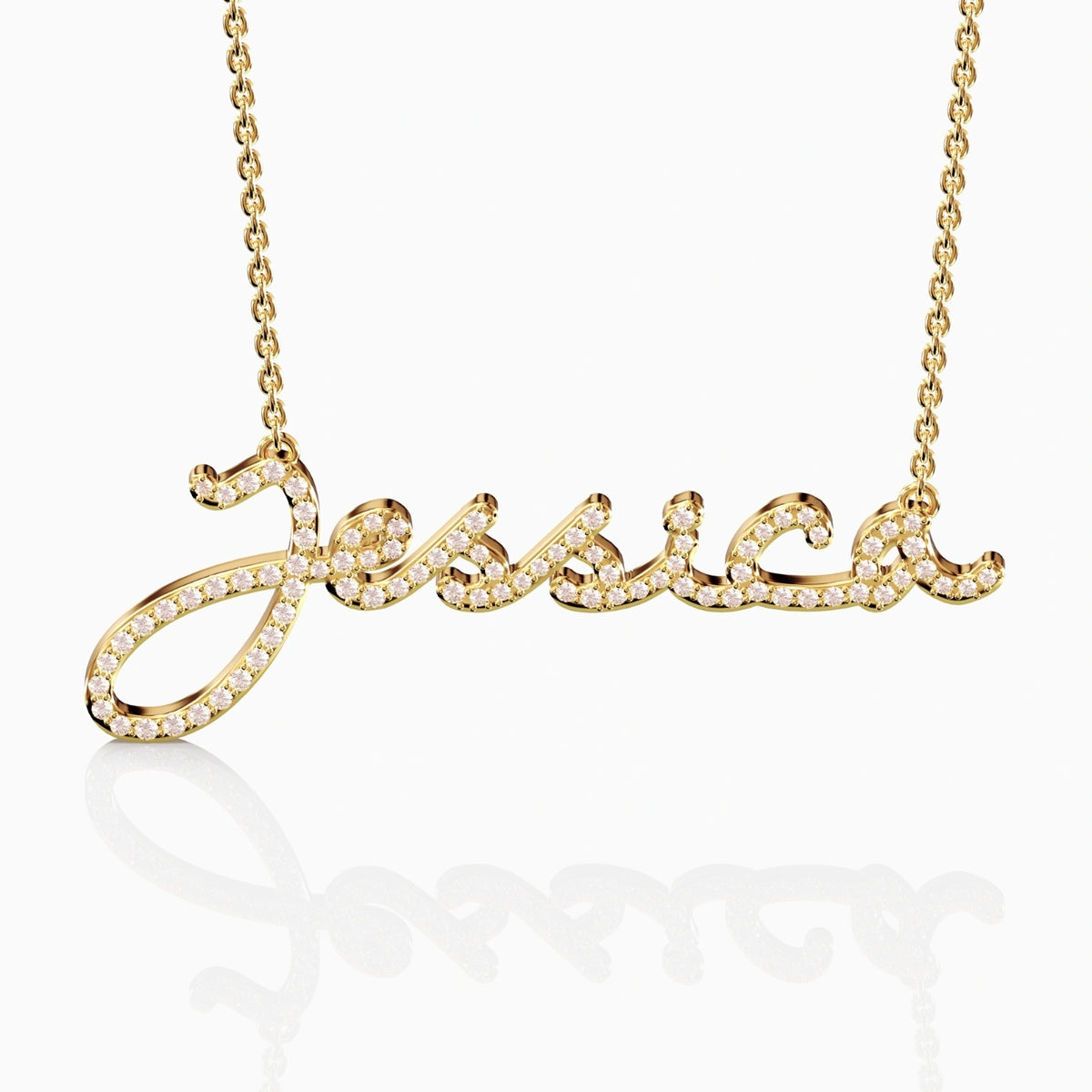personalised necklace with name, diamonds, solid gold