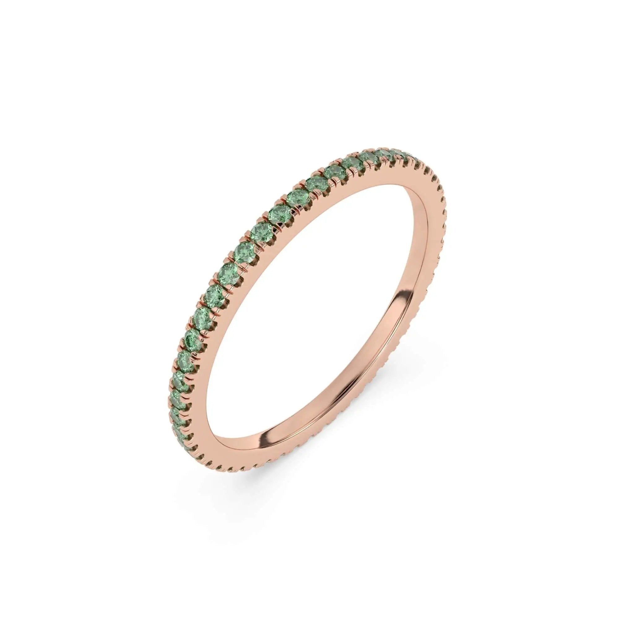 green tsavorite stacking ring in 14k rose gold