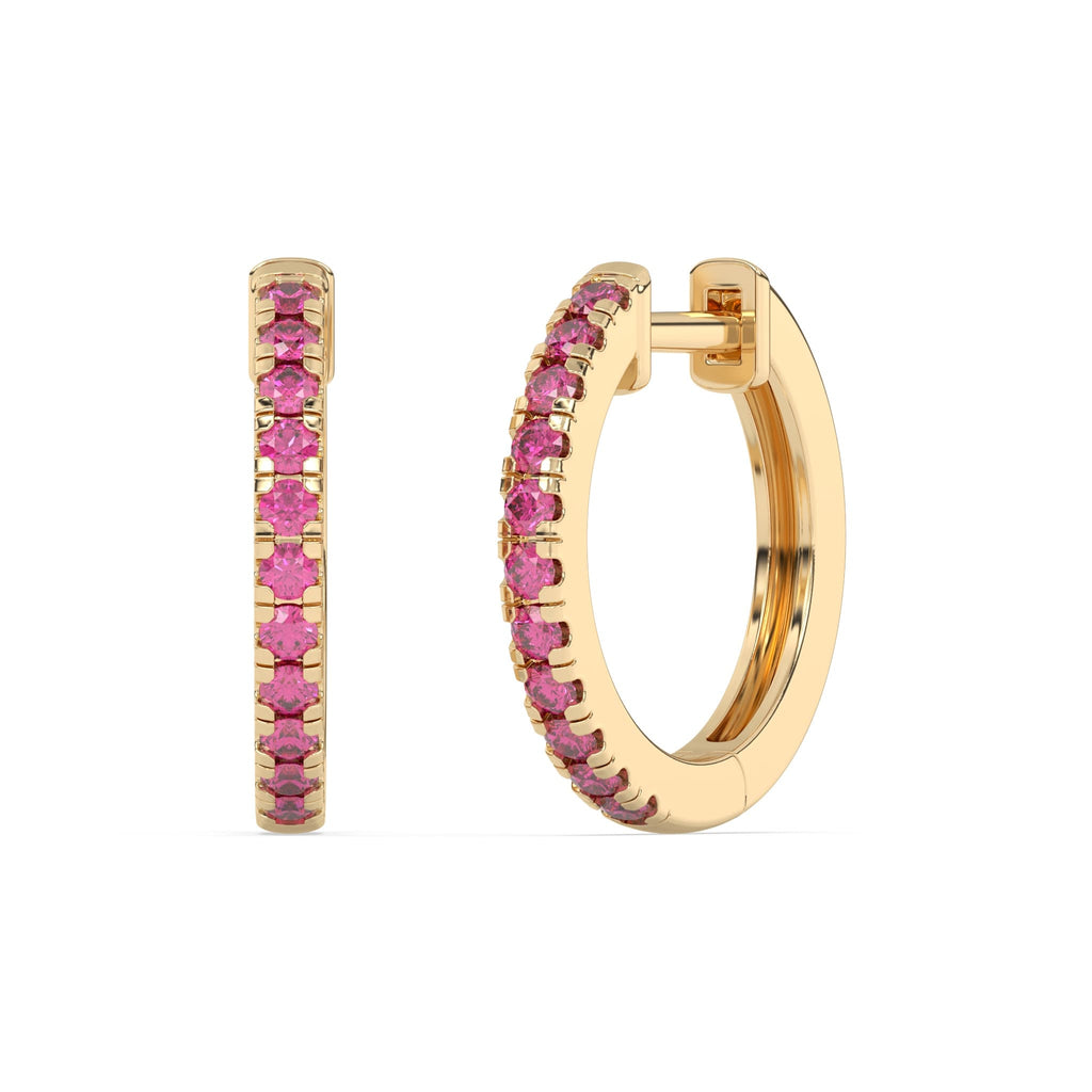 14k solid gold pink sapphire huggies