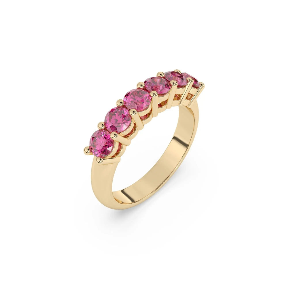six stone ring handmade with pink sapphires in 14k solid gold