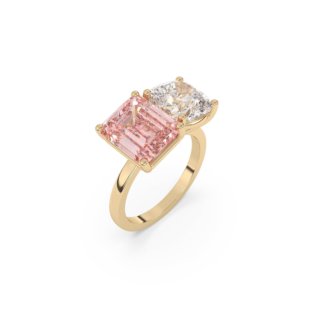 pink topaz and white topaz two stone ring