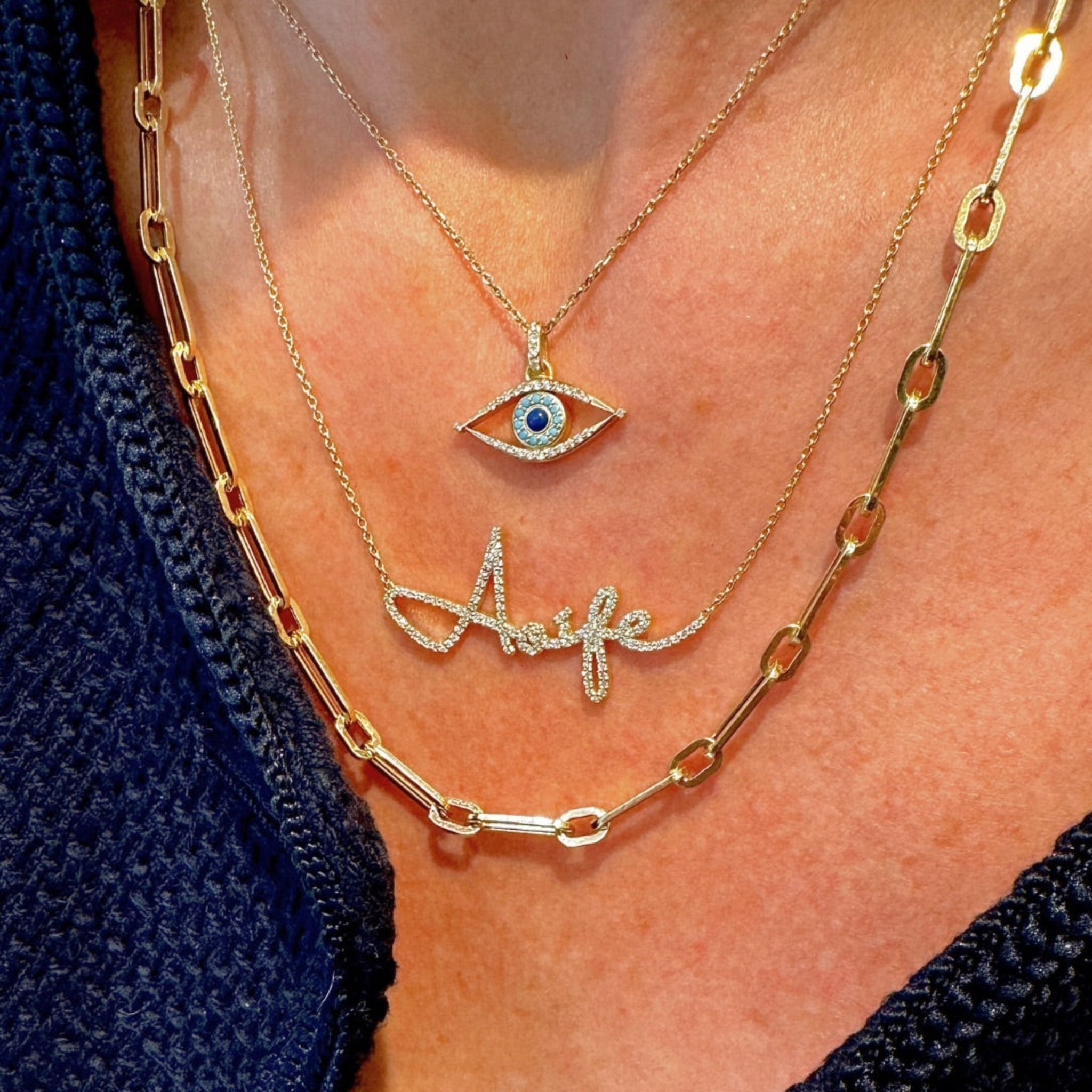 diamond and turquoise evil eye necklace