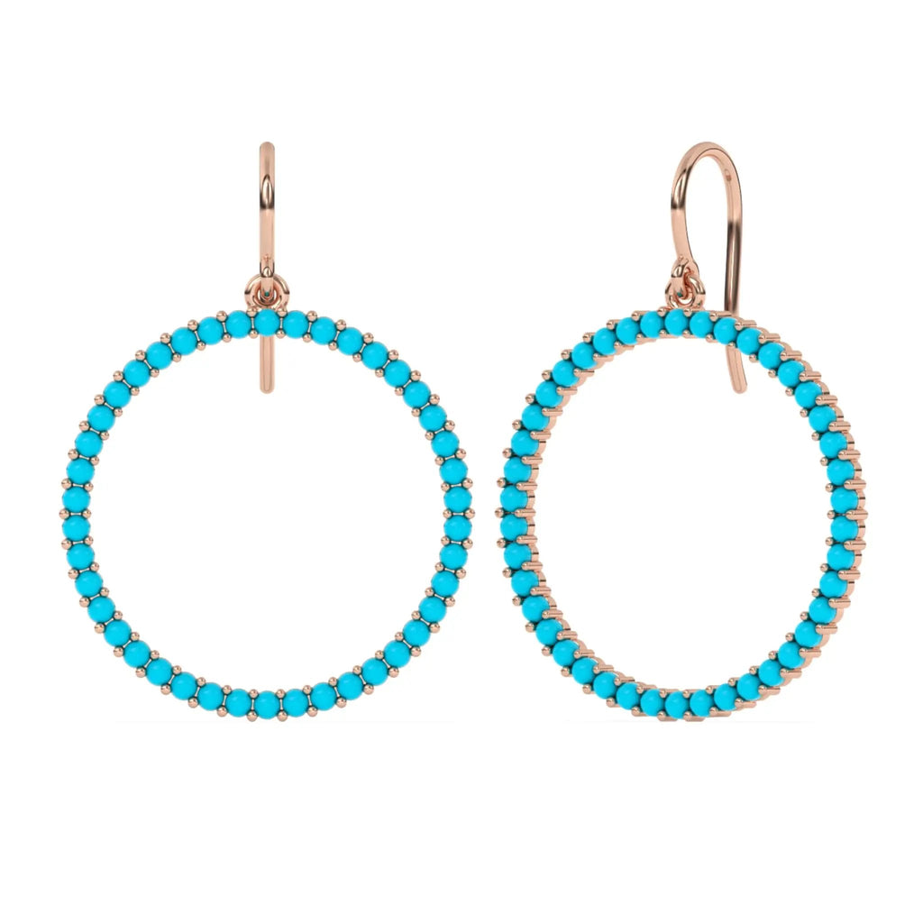 Turquoise large hoop earrings in 14k rose gold