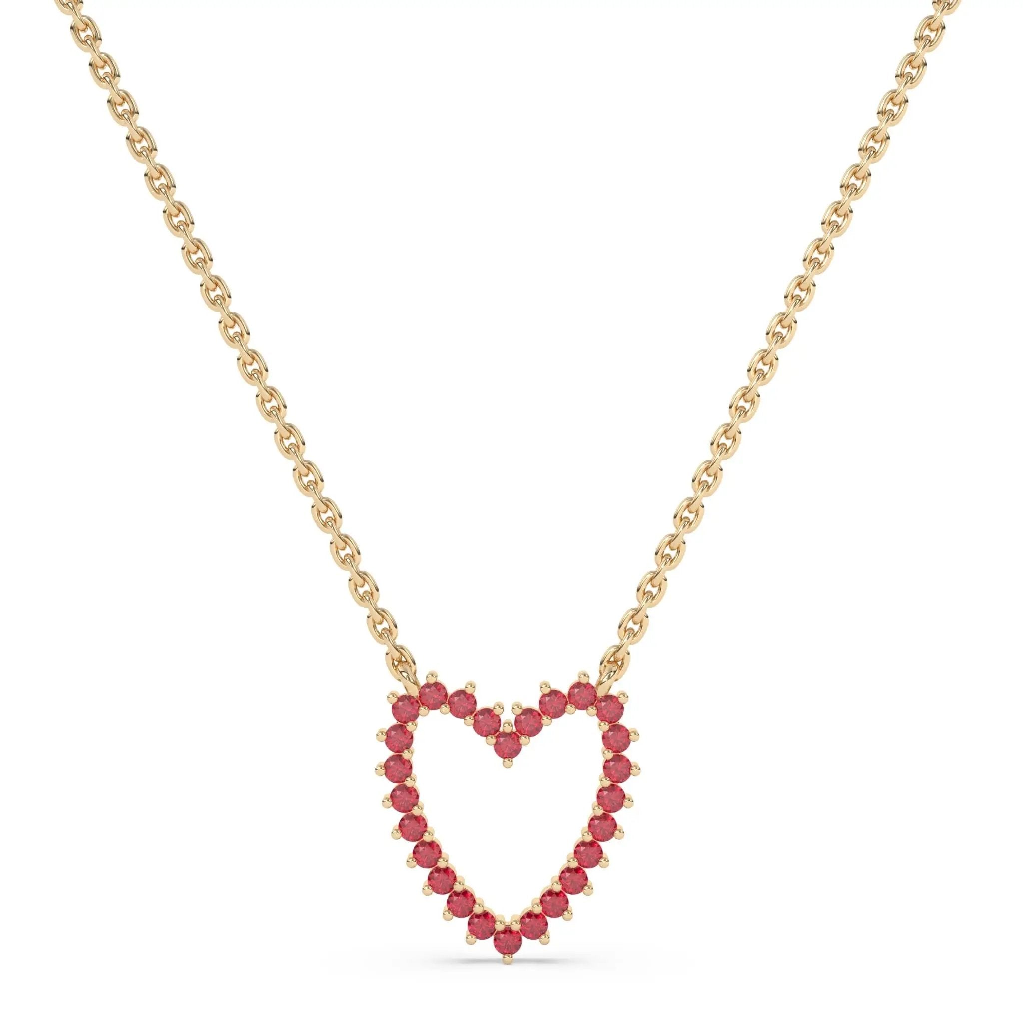 heart necklace handmade with rubies set in 14k solid gold