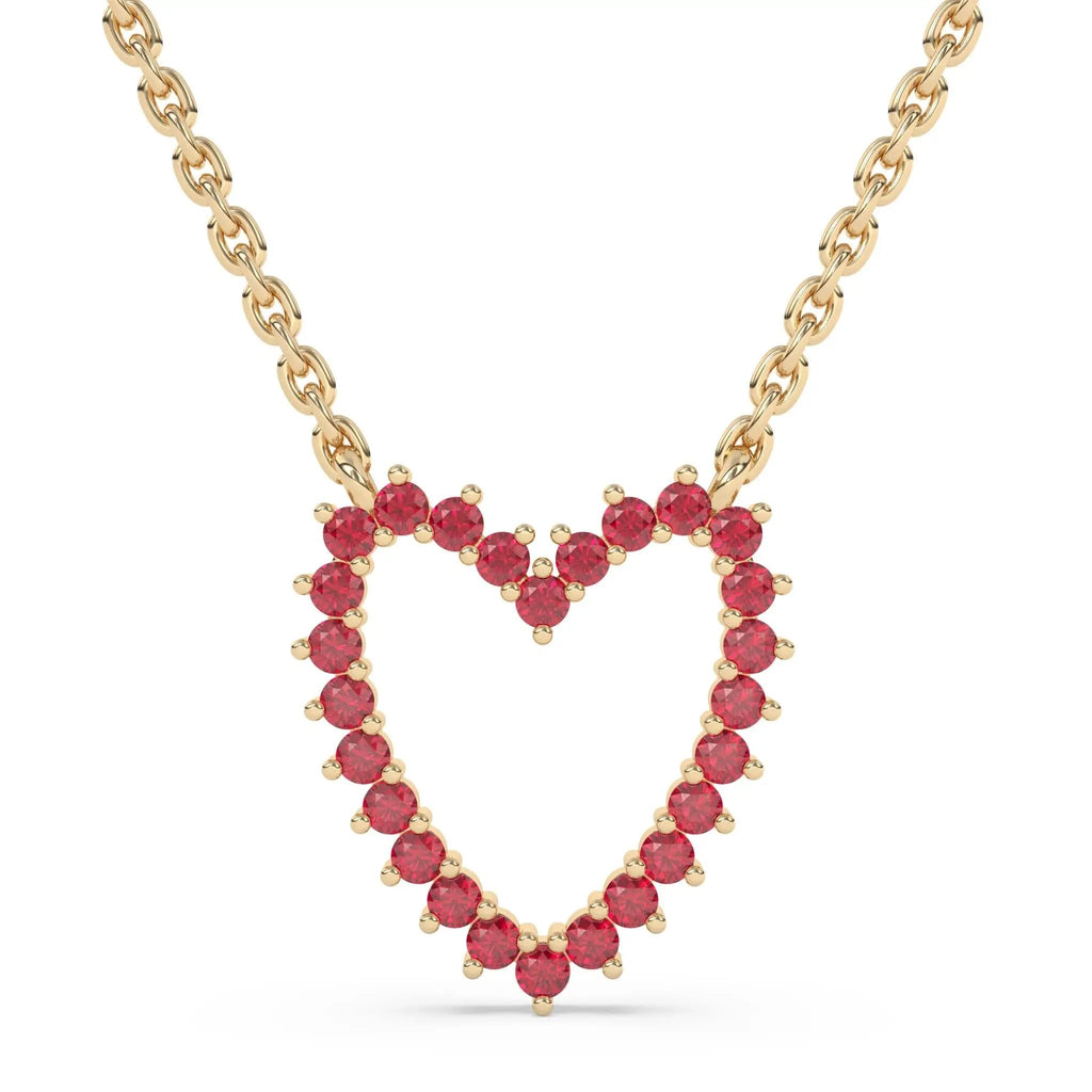 heart necklace handmade with rubies set in 14k solid gold
