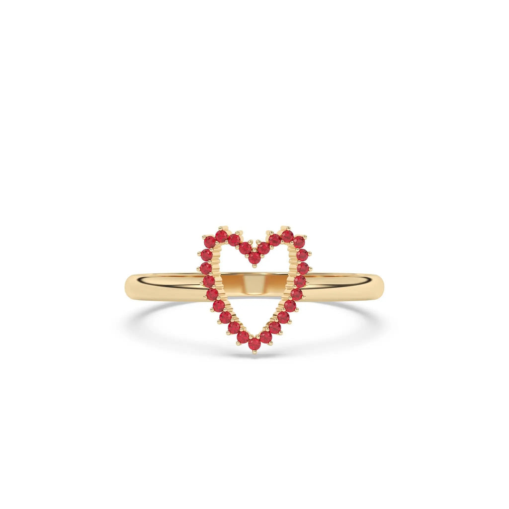 heart ring handmade with rubies set in 14k solid gold