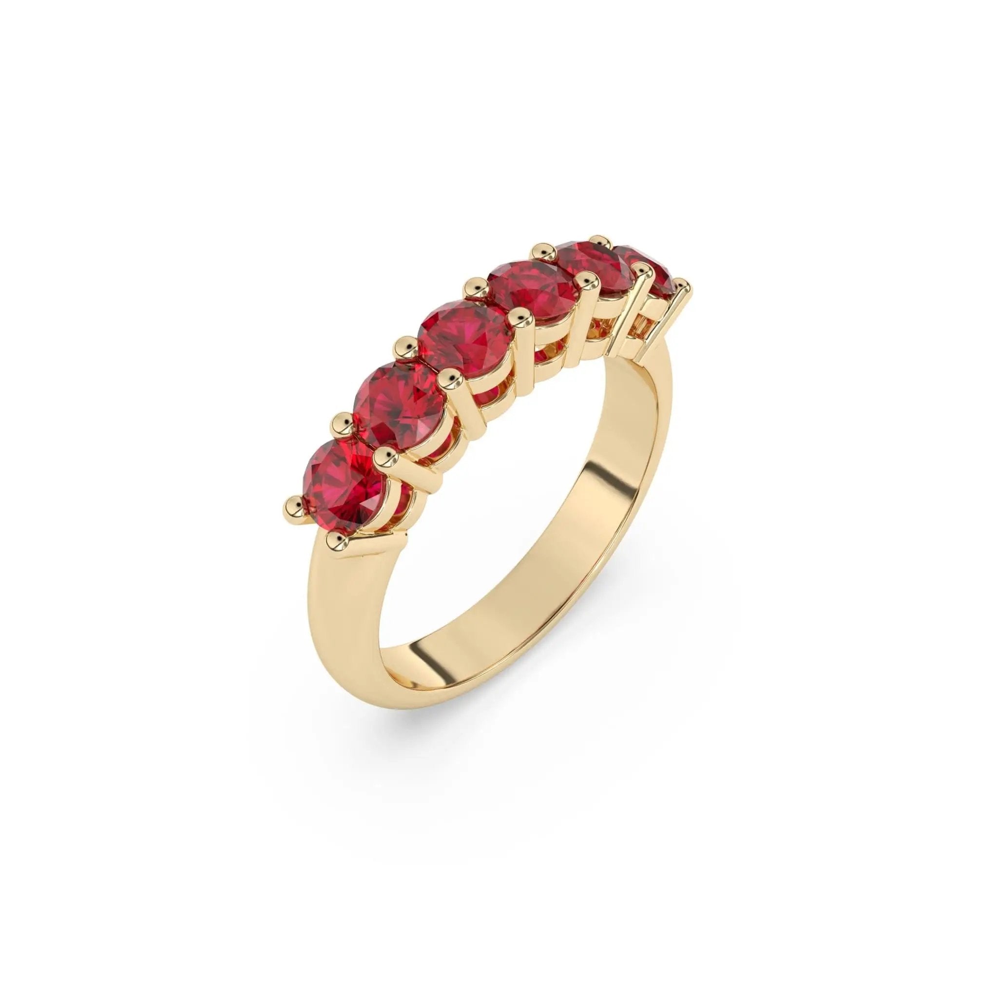 six stone ring handmade with rubies set in 14k solid gold