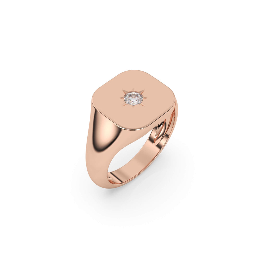 diamond star signet ring in 14k rose gold