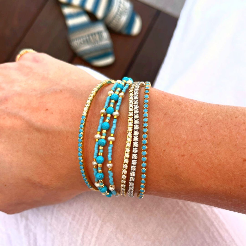 turquoise and diamond bangle handmade in 14k solid gold
